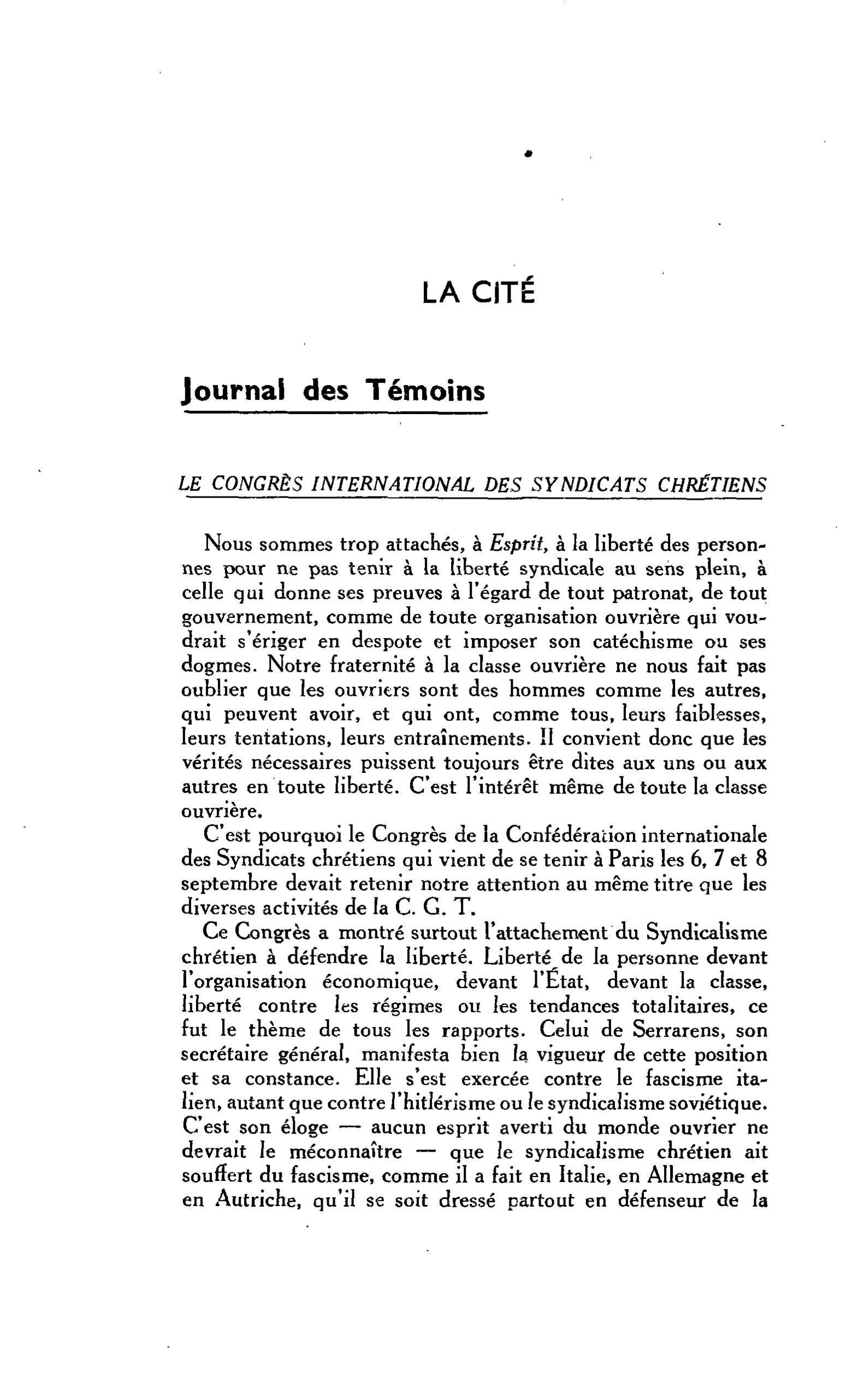 LA CITÉ : Journal des Témoins