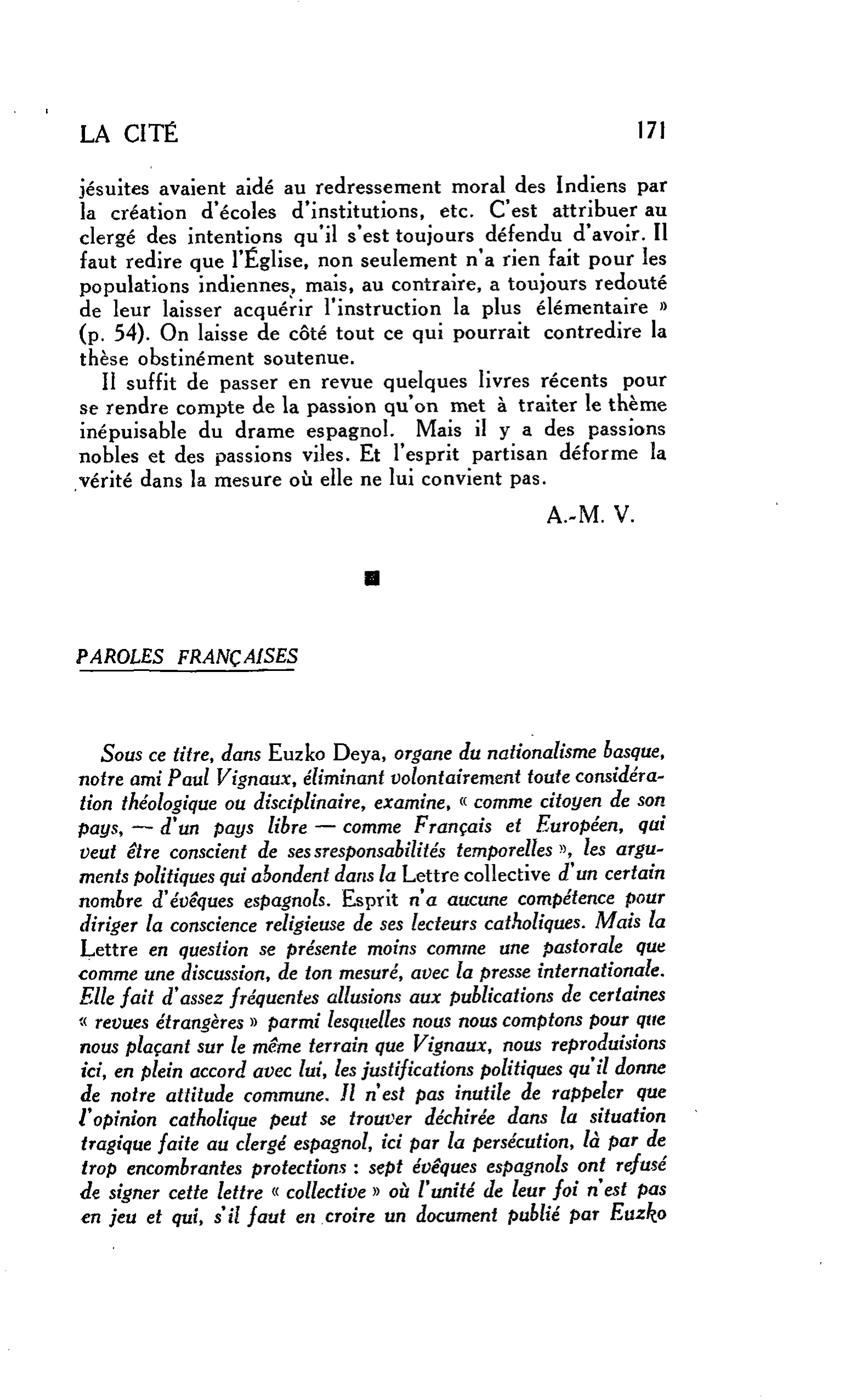 LA CITÉ : PAROLES FRANÇAISES