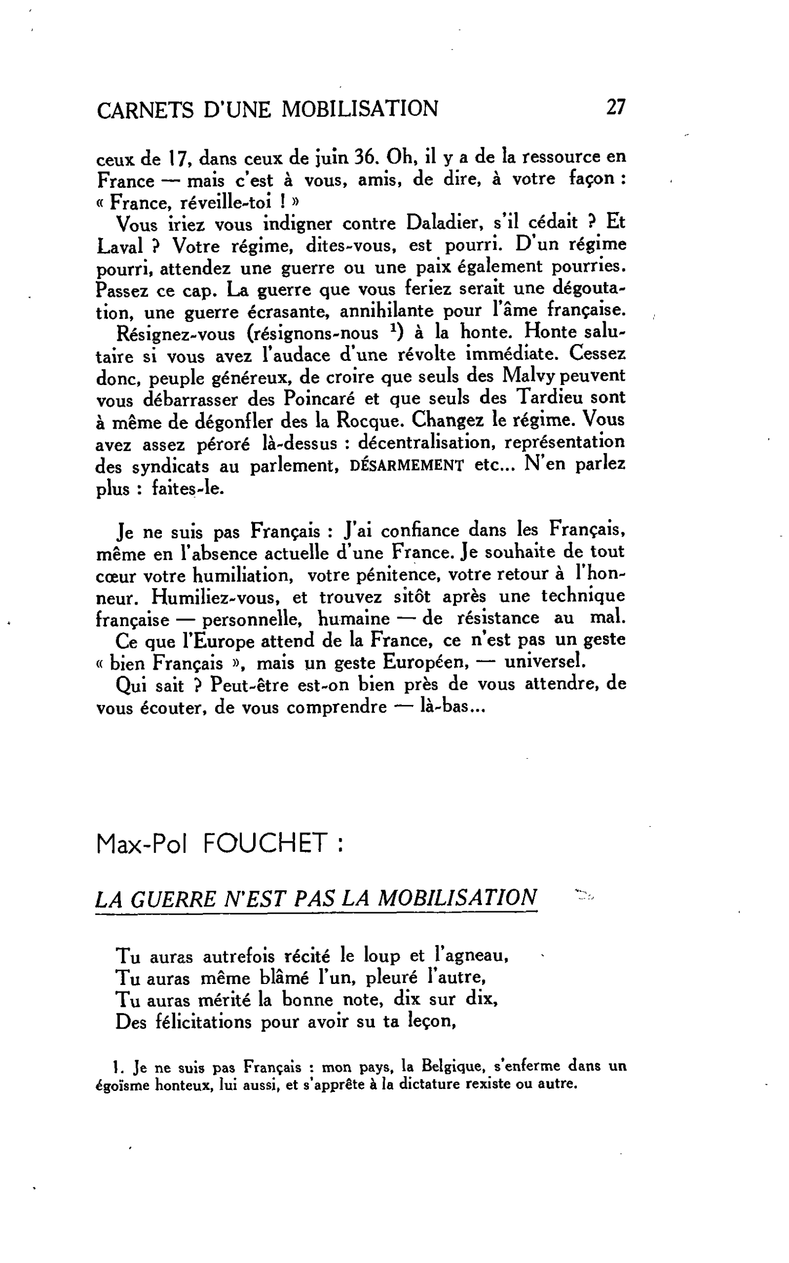 LA GUERRE N’EST PAS LA MOBILISATION