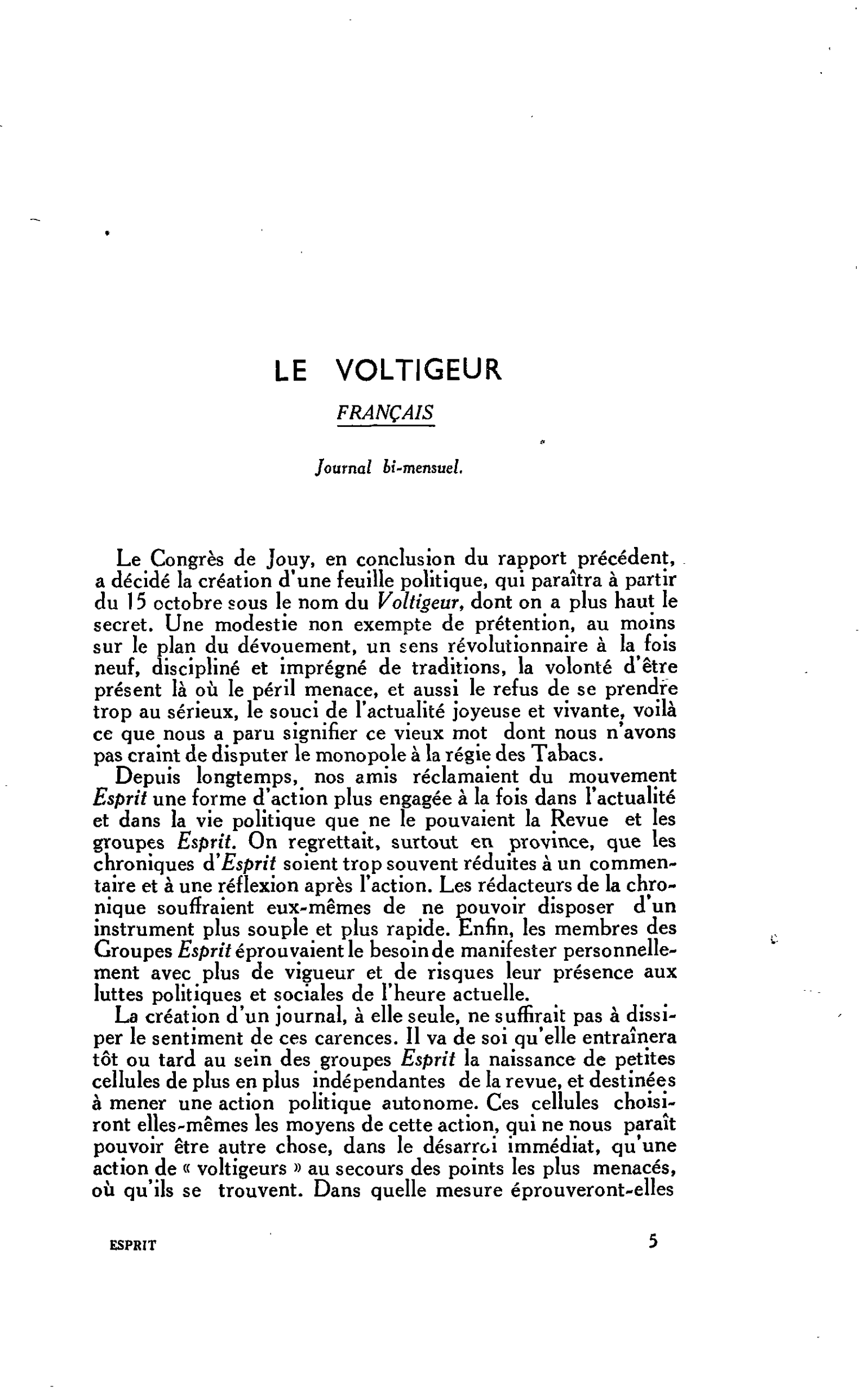 LE VOLTIGEUR FRANÇAIS. Journal bi-mensuel