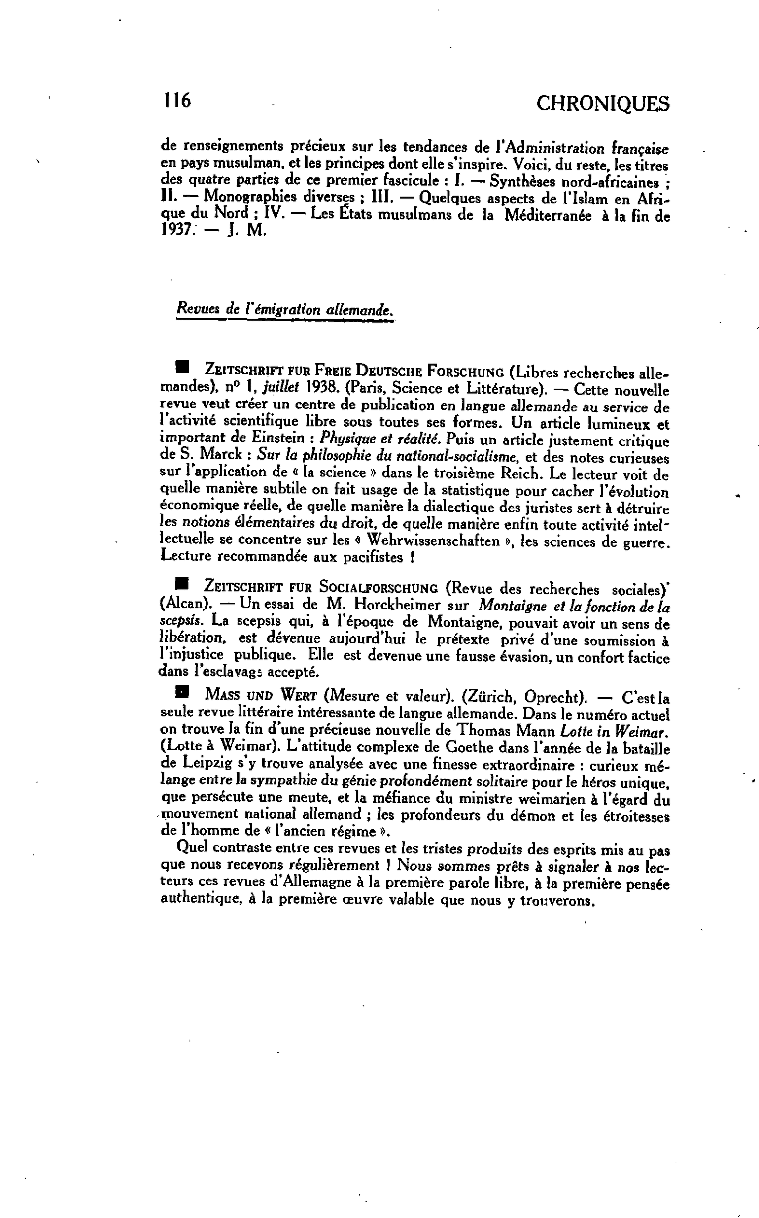 ZEITSCHRIFT FUR SOCIALFORSCHUNG (Revue des recherches sociales)
