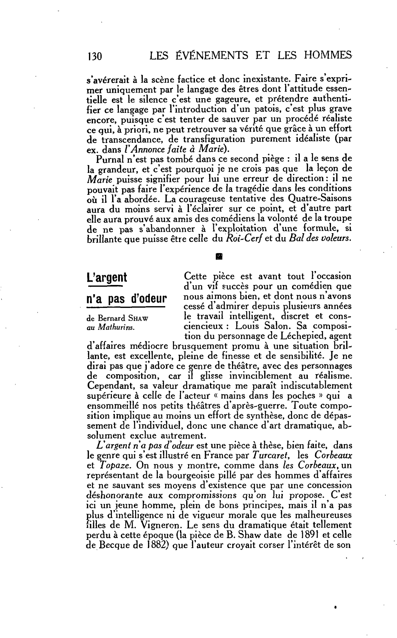 LES LETTRES : L’argent n’a pas d’odeur de Bernard Shaw au Mathurins