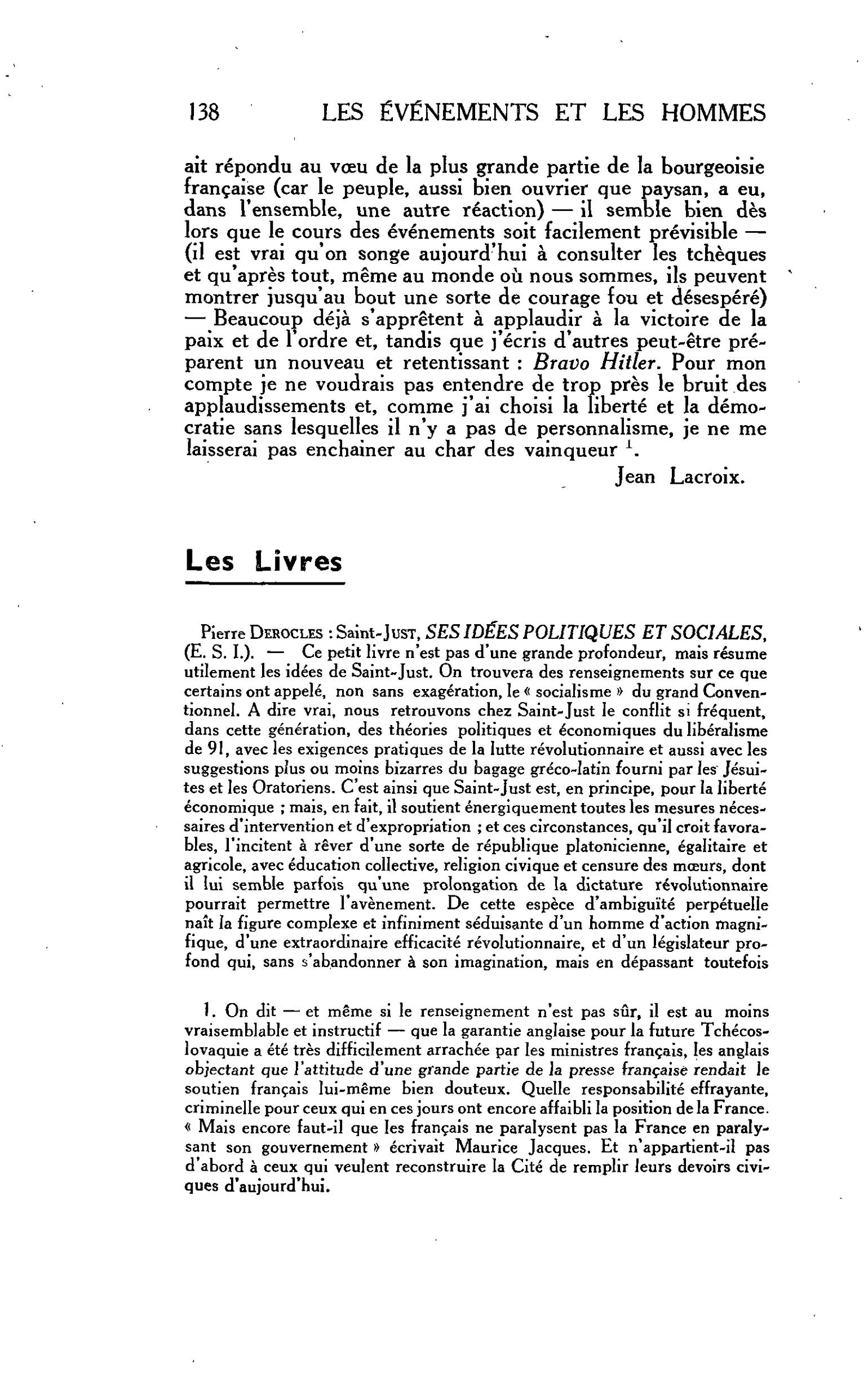 LA CITE. Les Livres. Pierre Derocles : Saint-Just. SES IDÉES POLITIQUES ET SOCIALES