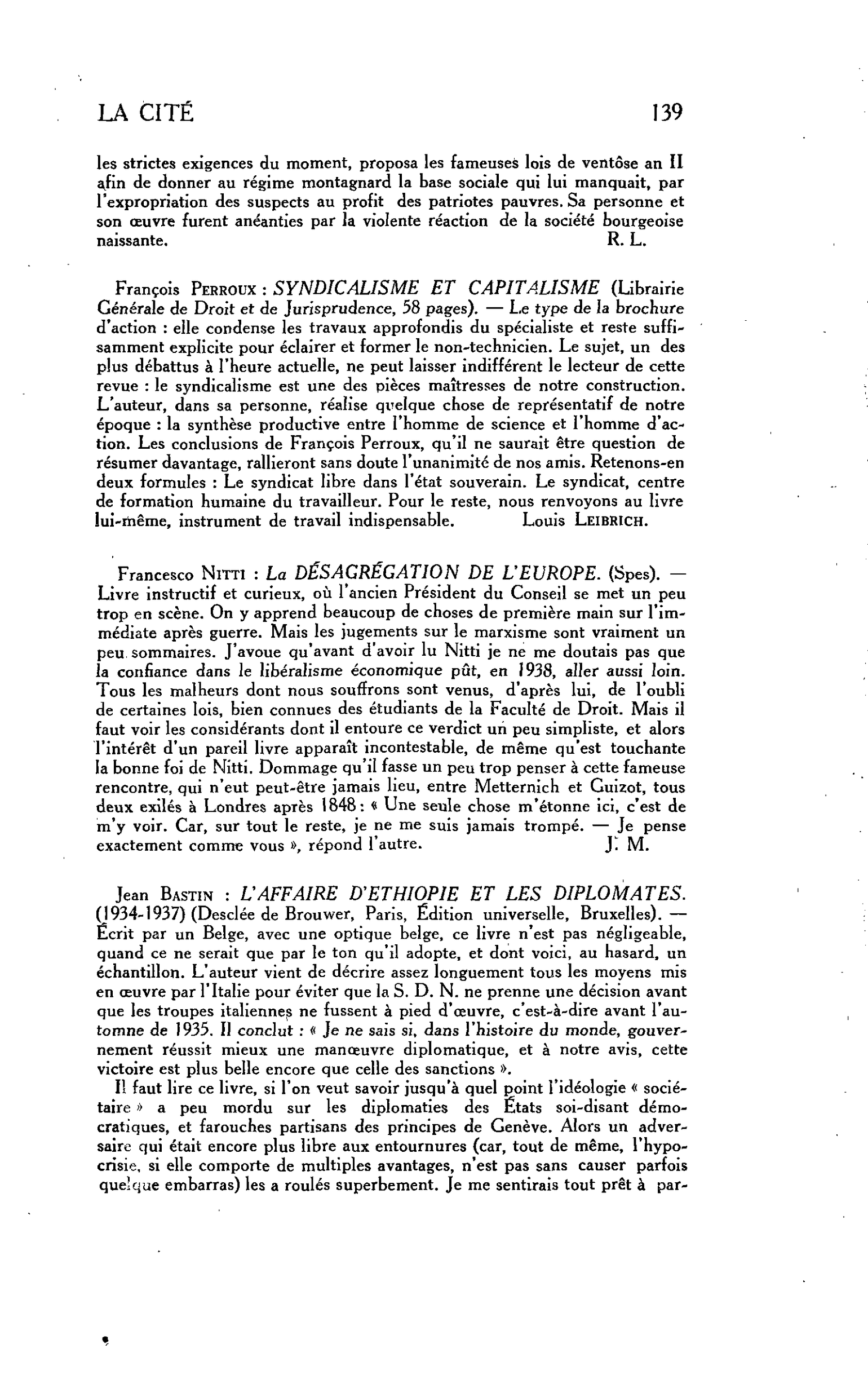 LA CITE. Jean Bastin : L’AFFAIRE D’ETHIOPIE ET LES DIPLOMATES (1934-1937)