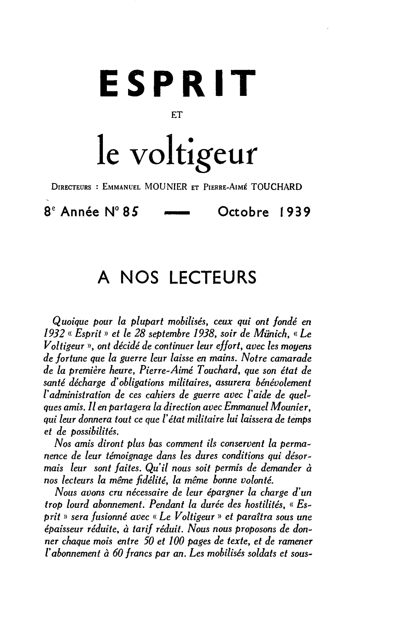A NOS LECTEURS