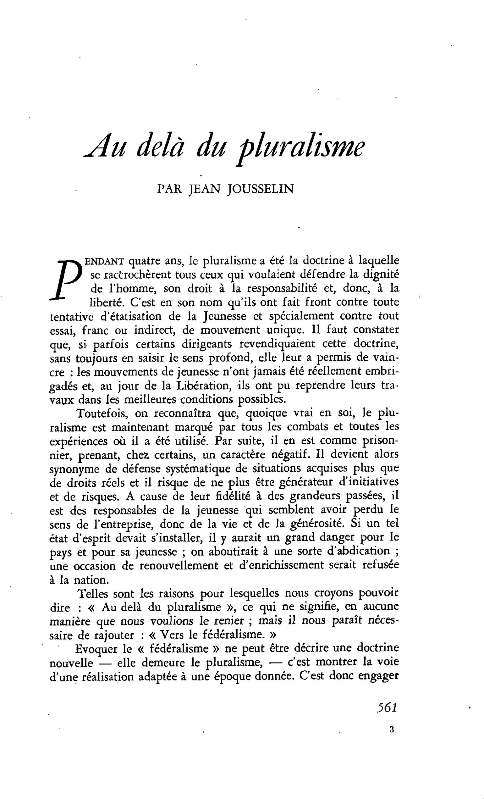 Au delà du pluralisme