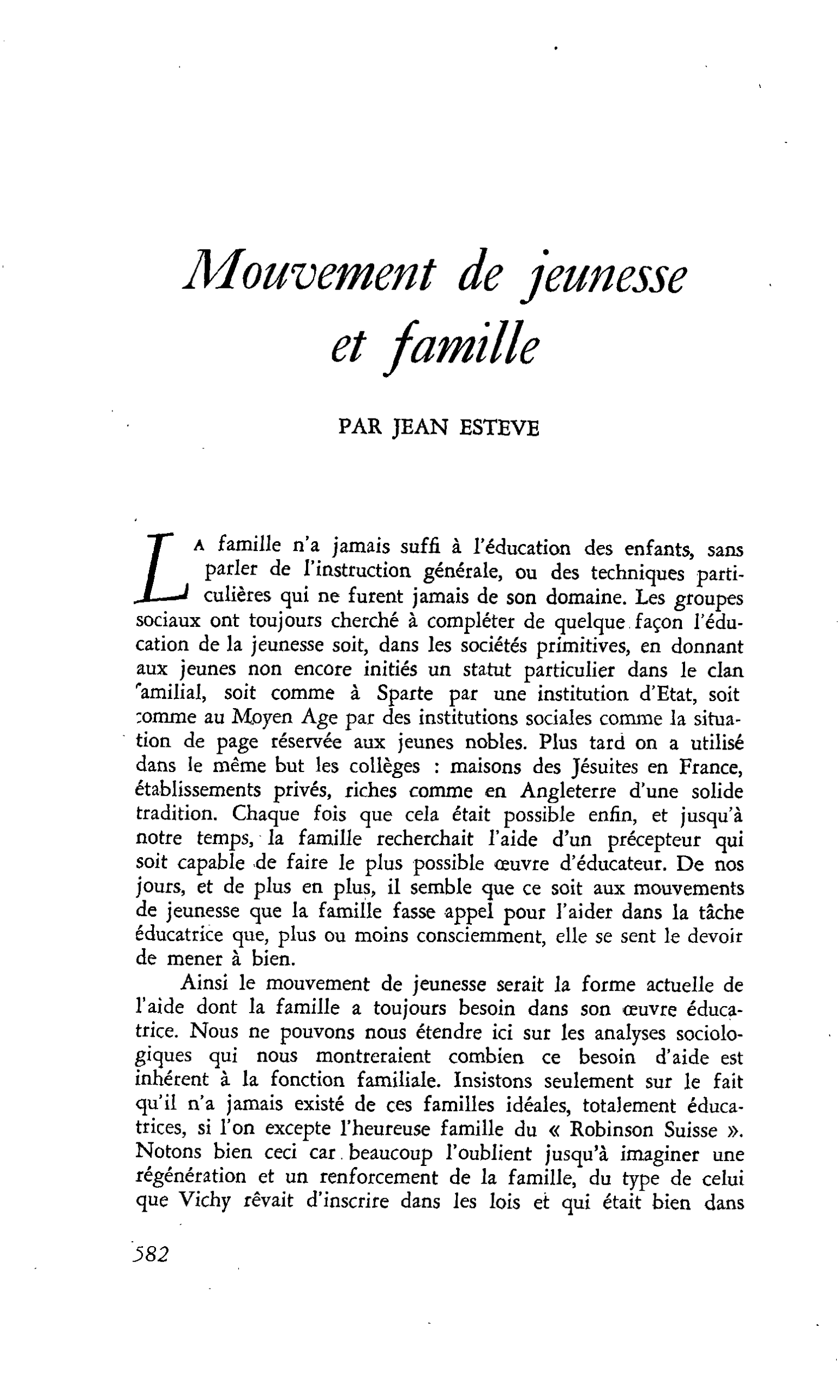 Mouvement de jeunesse et famille