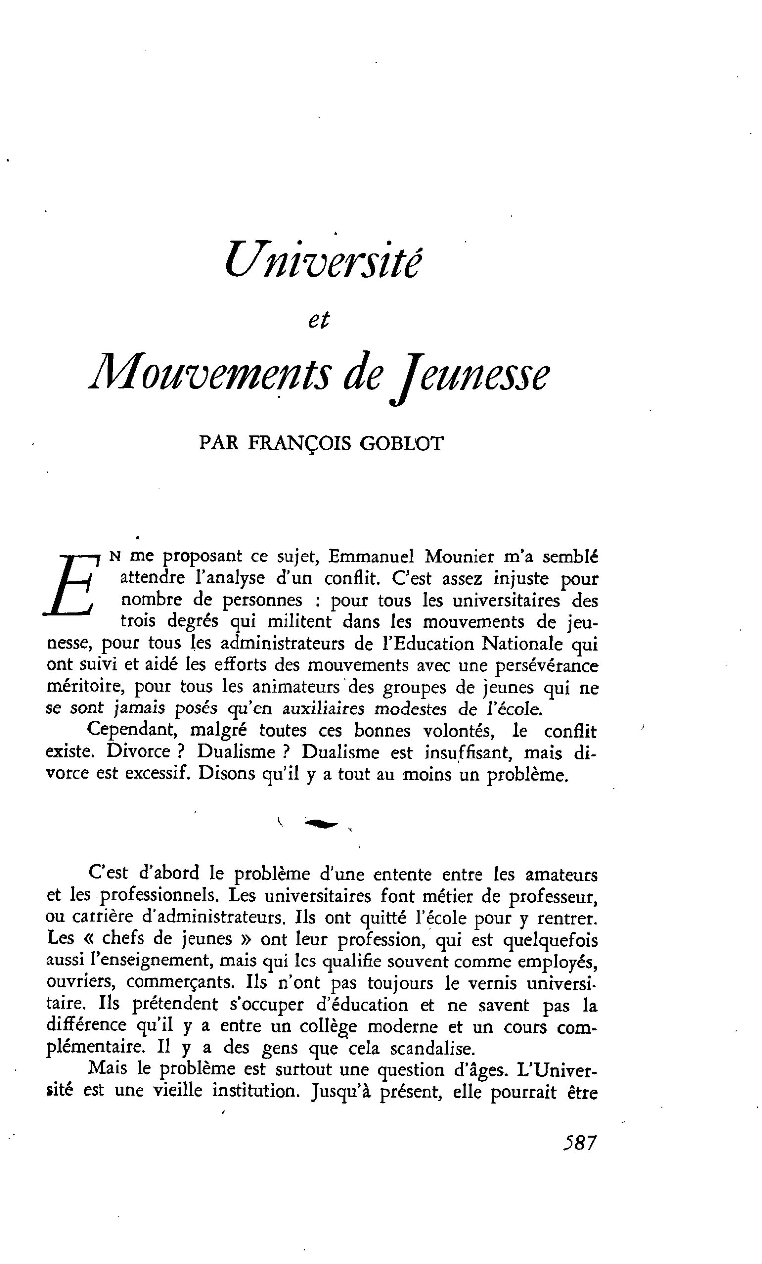 Université et Mouvements de Jeunesse
