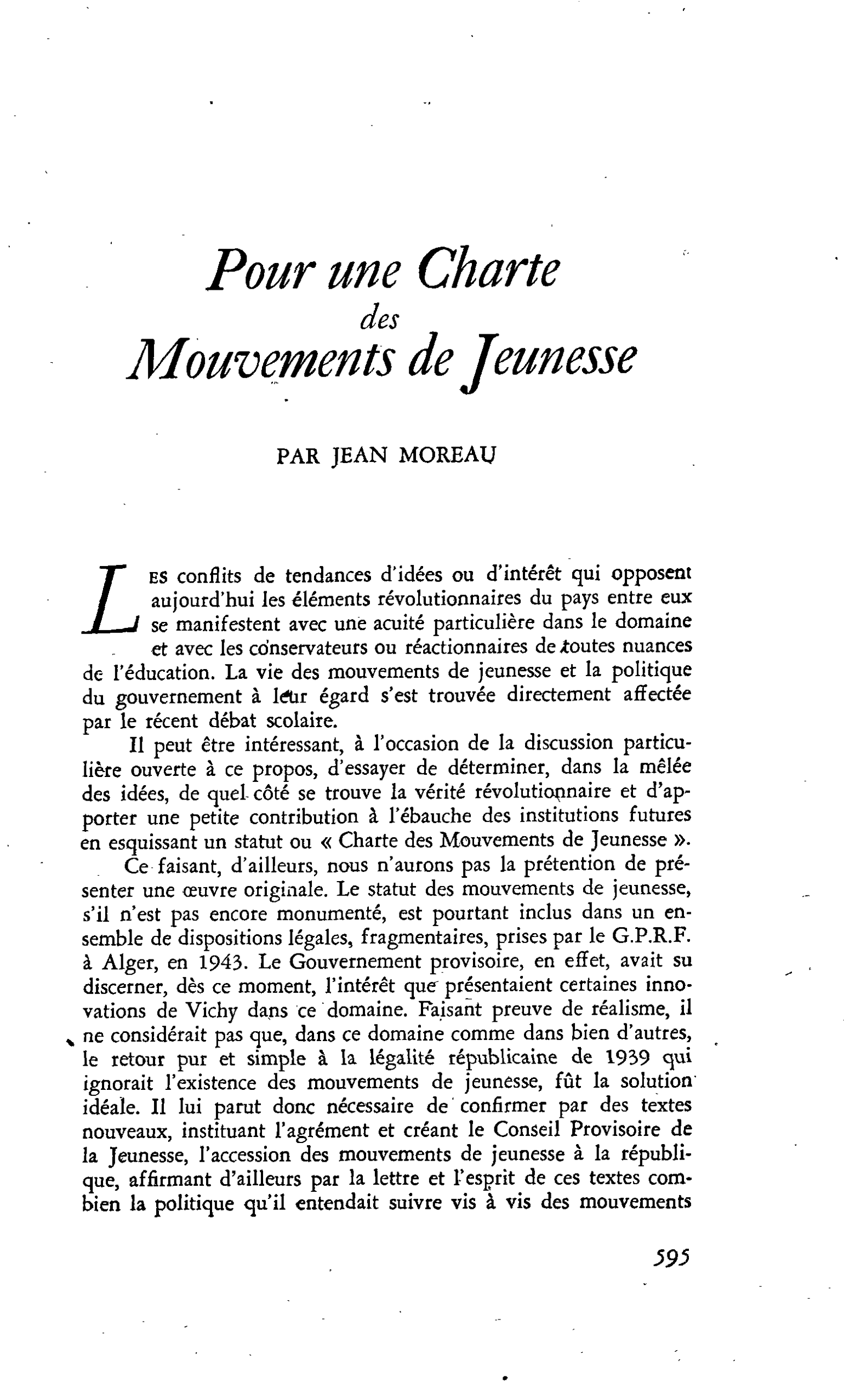 Pour une Charte des Mouvements de Jeunesse