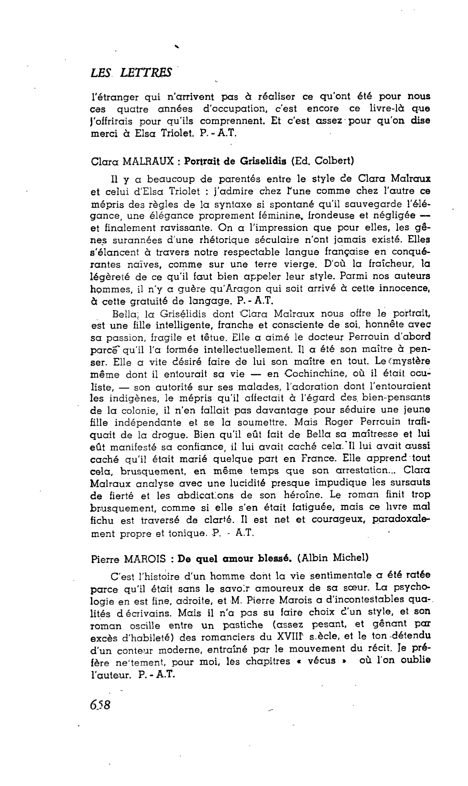LES LETTRES. Clara MALRAUX : Portrait de Griselidis