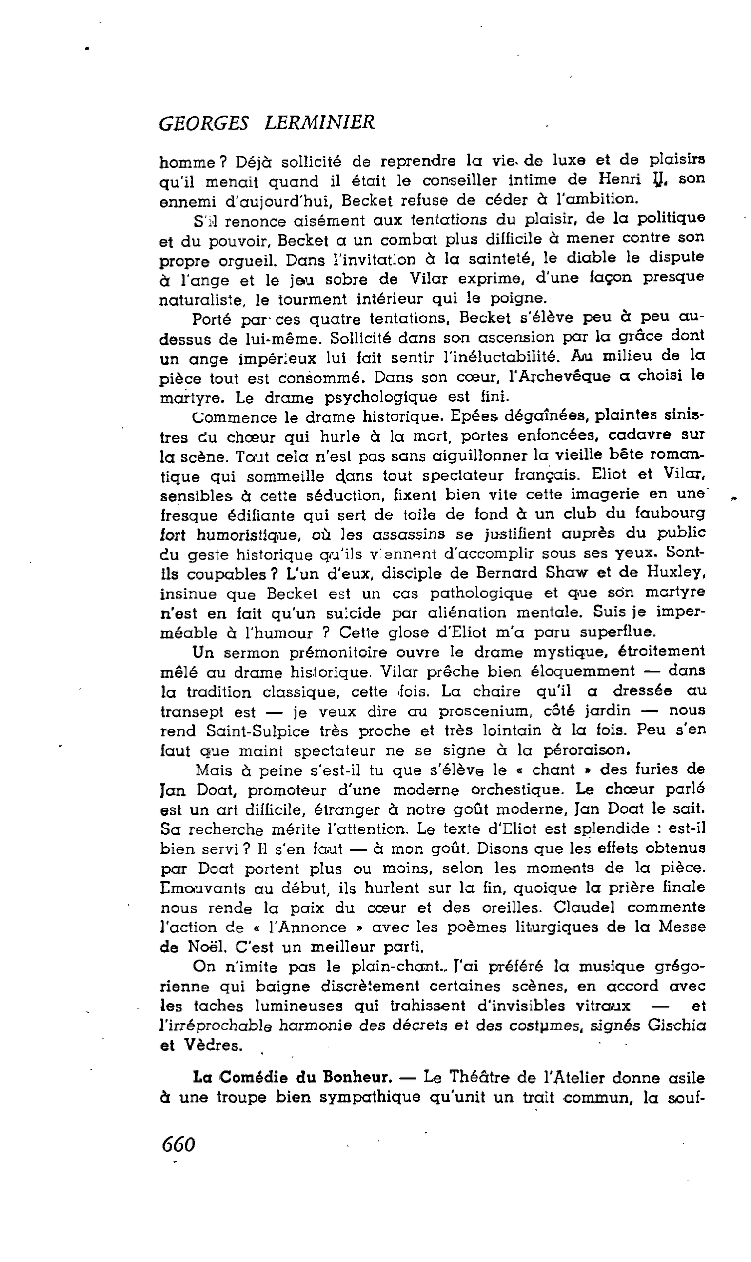 LES LETTRES : La Comédie du Bonheur