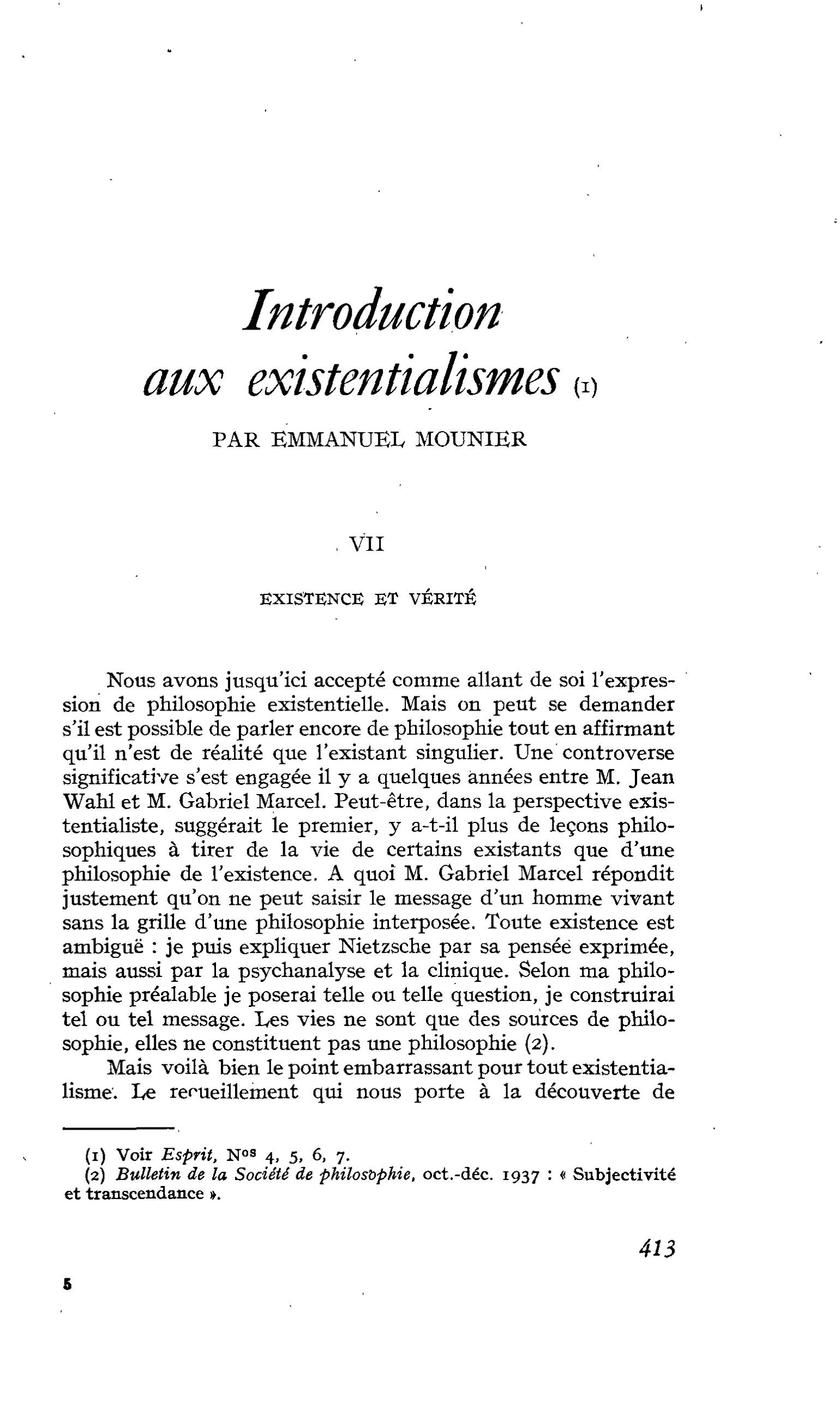 Introduction aux existentialismes