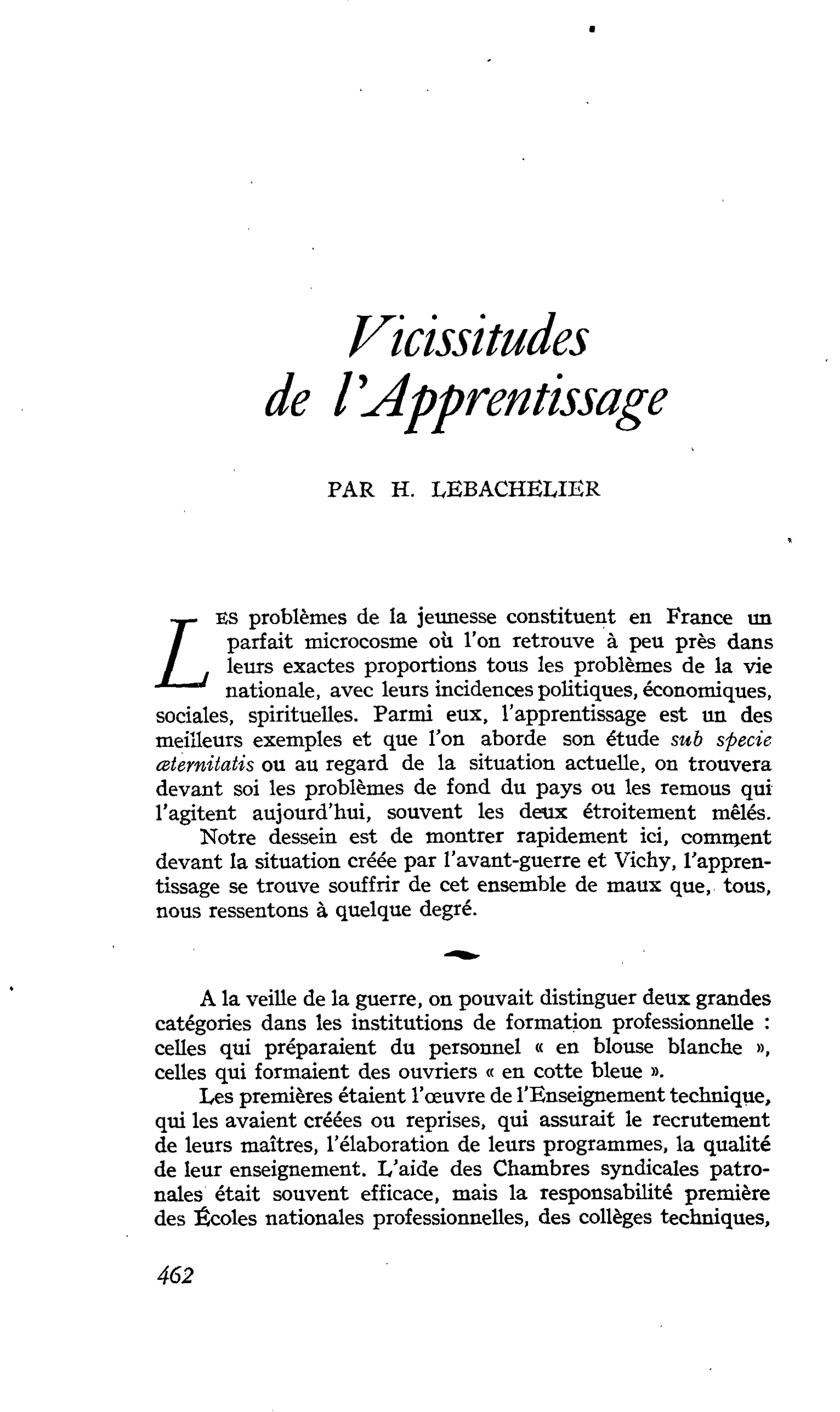 Vicissitudes de l’Apprentissage