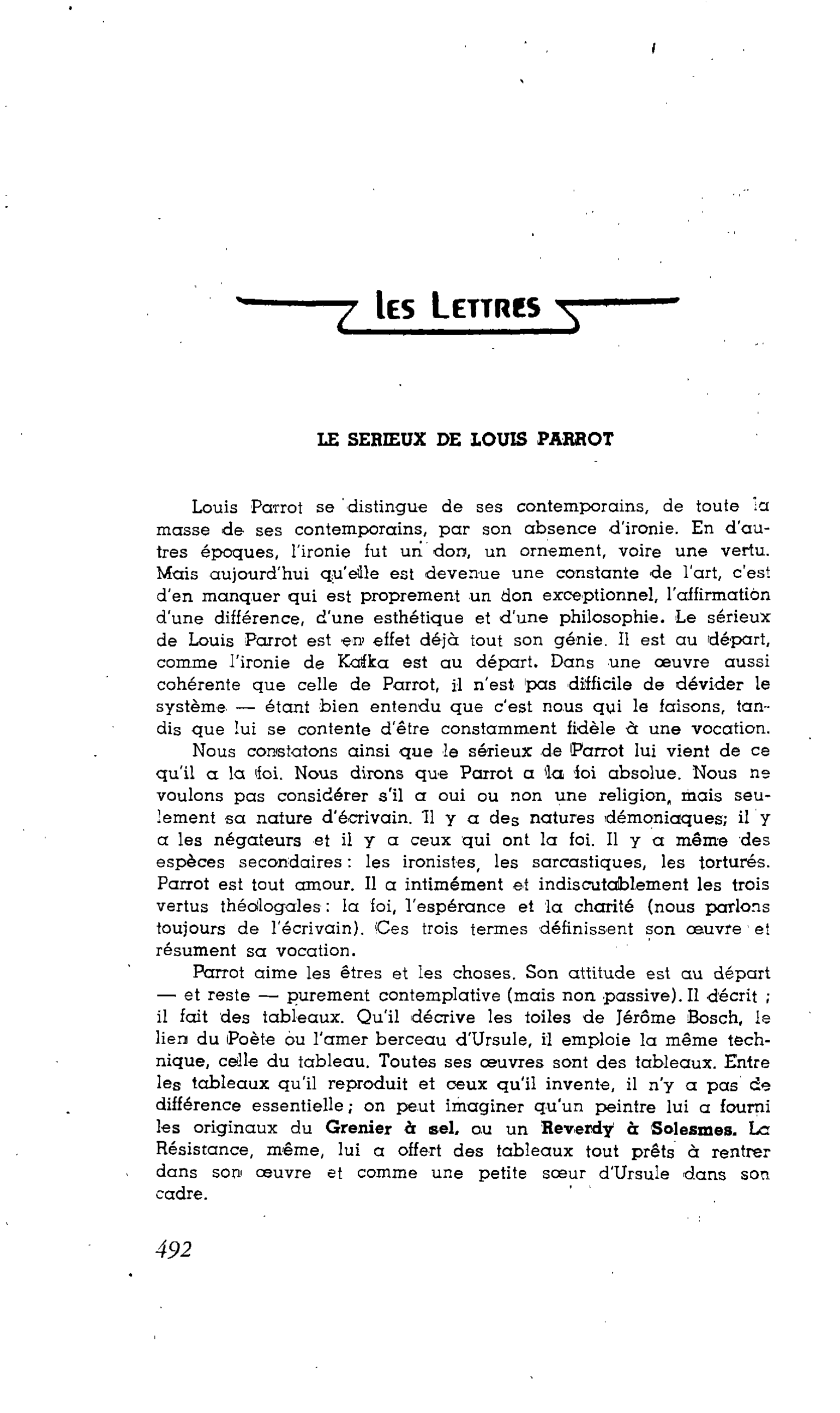 Les Lettres : LE SERIEUX DE LOUIS PARROT