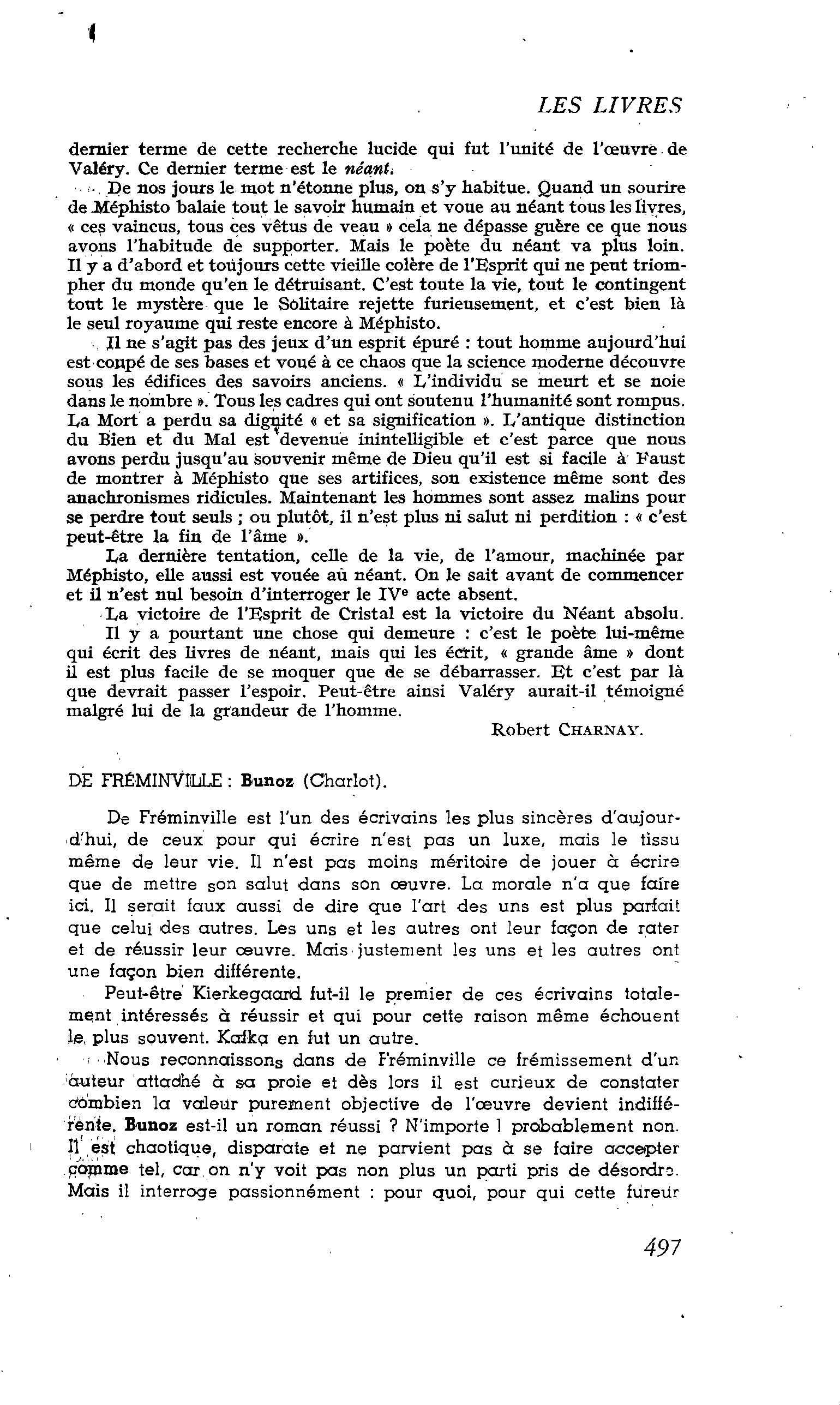 Les Lettres. DE FRÉMINVILLE : Bunoz