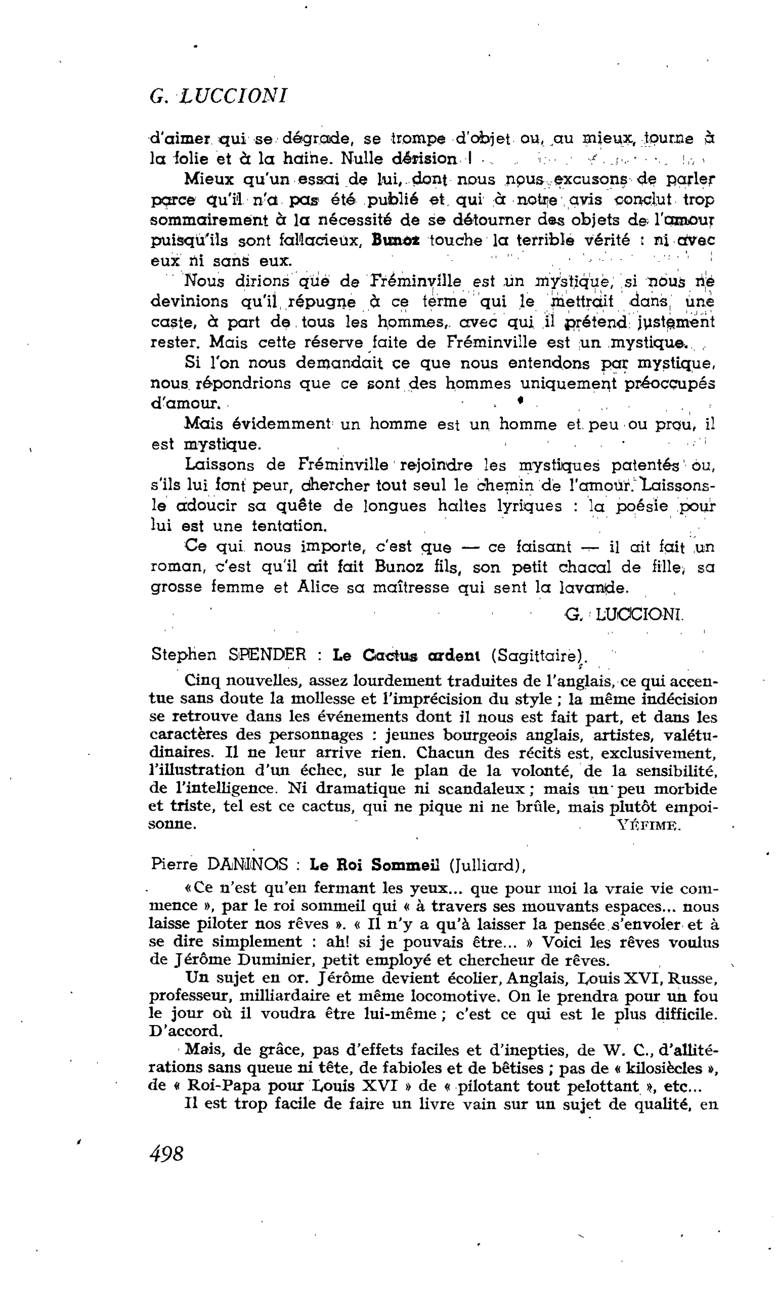Les Lettres. Pierre DANINOS : Le Roi Sommeil