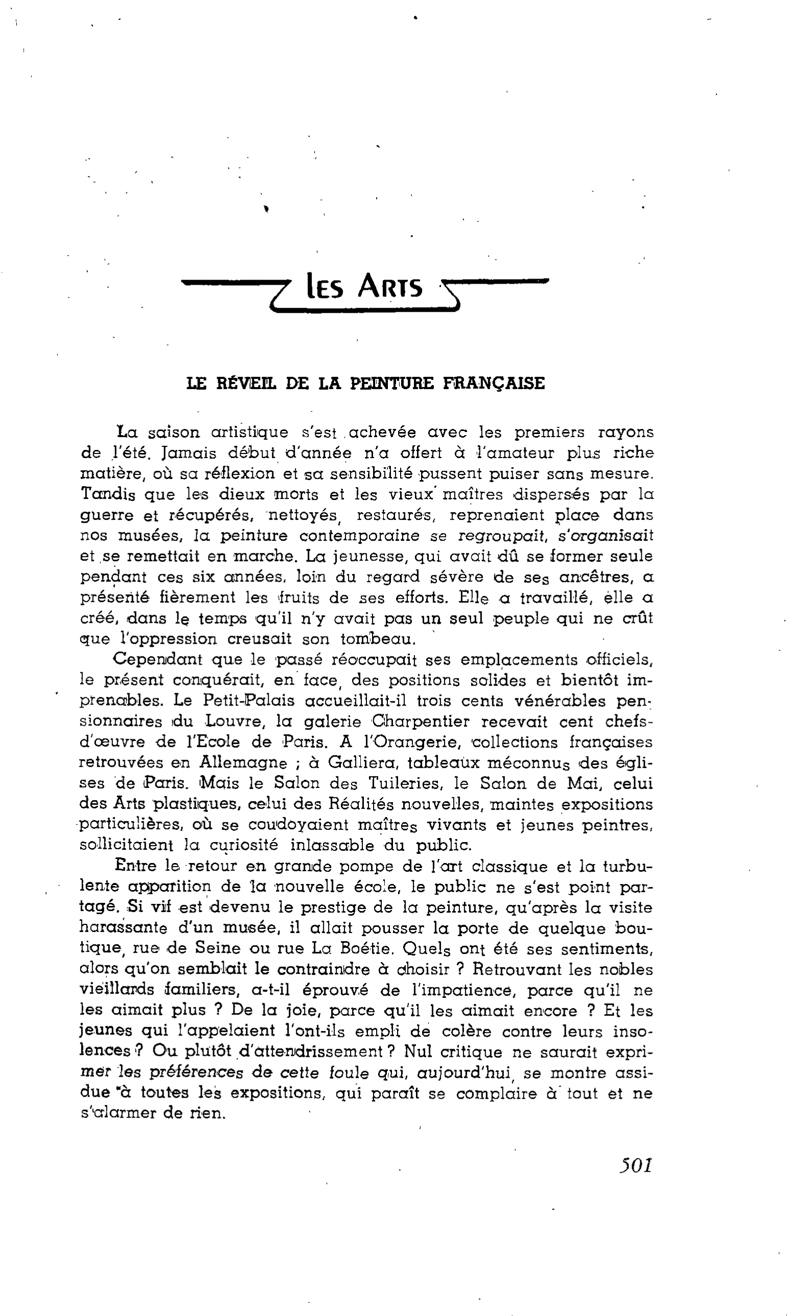 Les Lettres : LES ARTS LE RÉVEIL DE LA PEINTURE FRANÇAISE