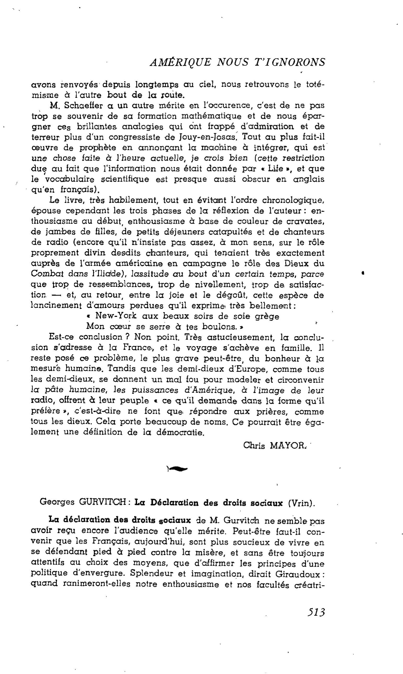 LA CITÉ. Georges GURVITCH : La Déclaration des droits sociaux