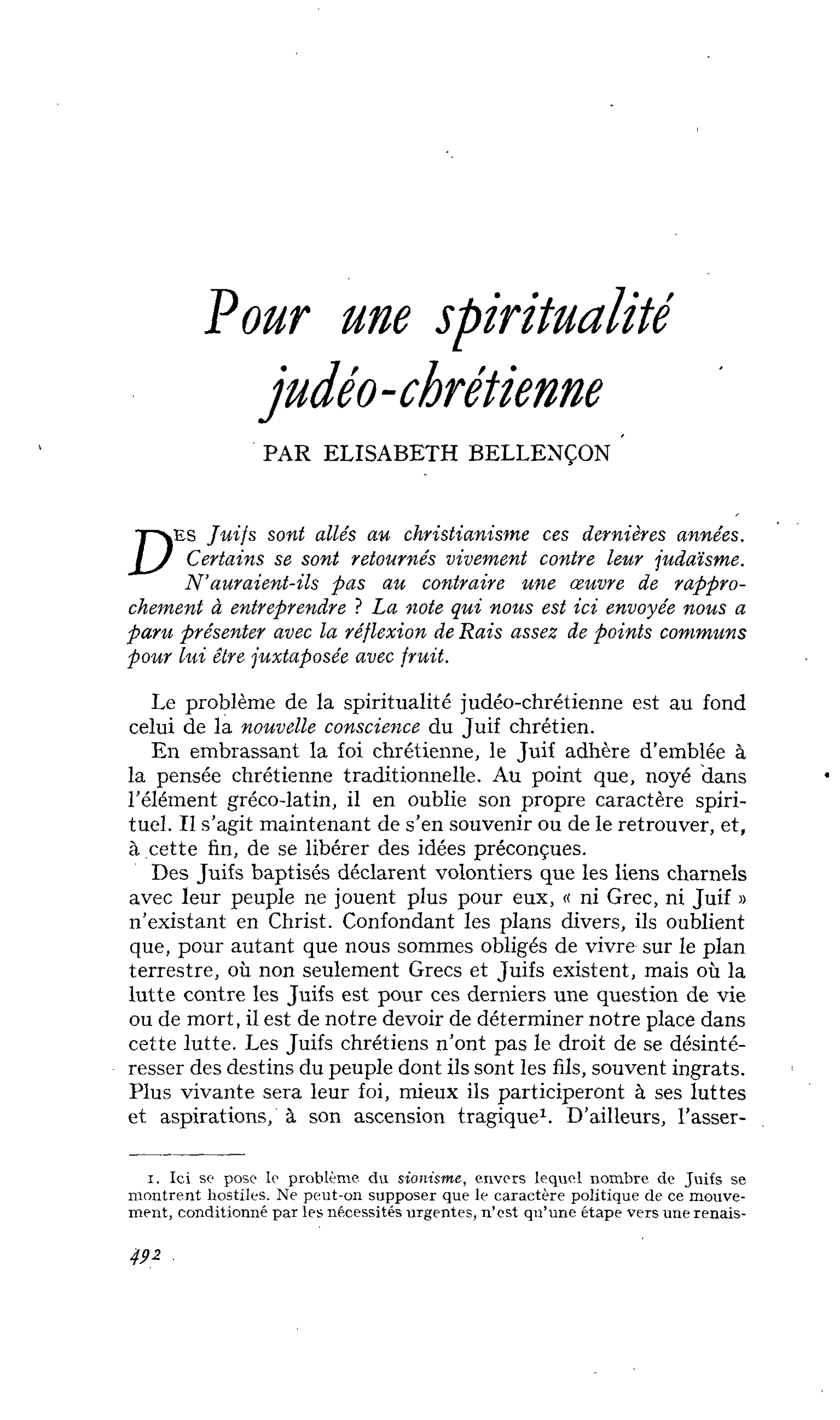 Pour une spiritualité judéo-chrétienne