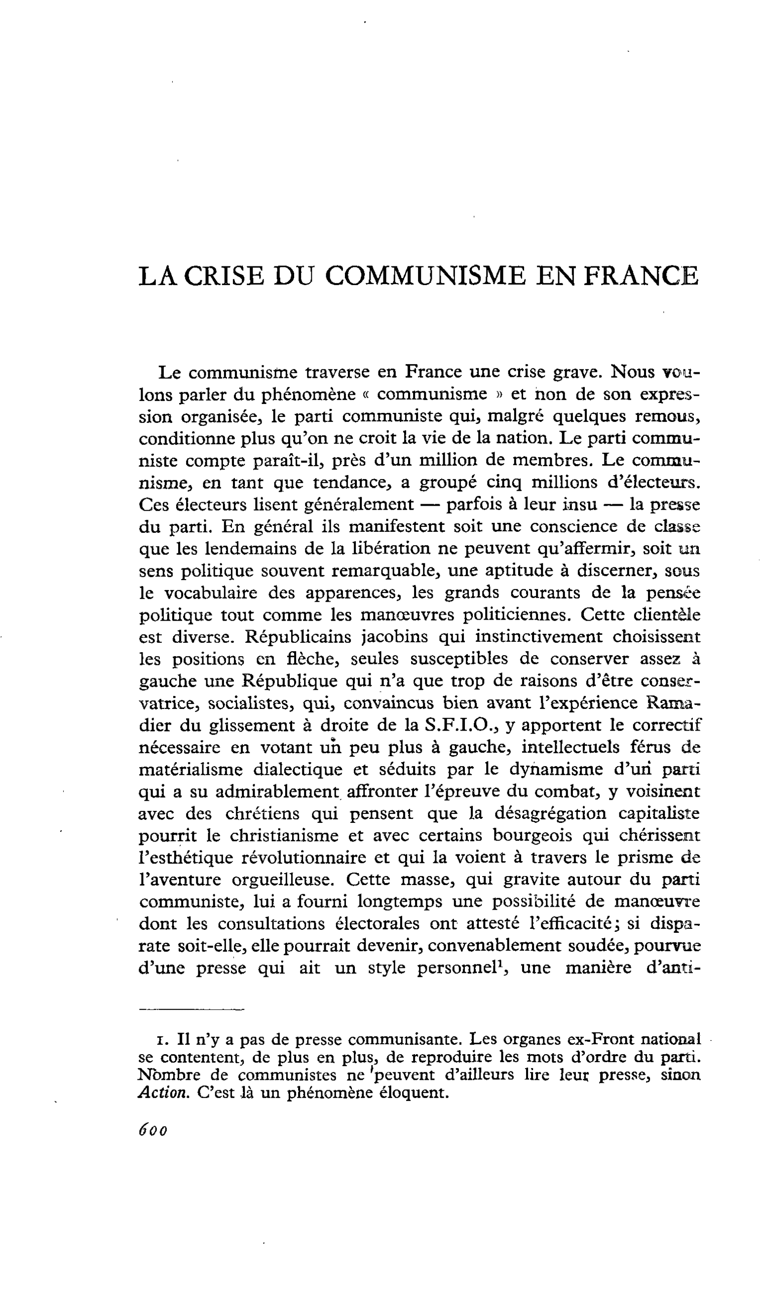 LA CRISE DU COMMUNISME EN FRANCE
