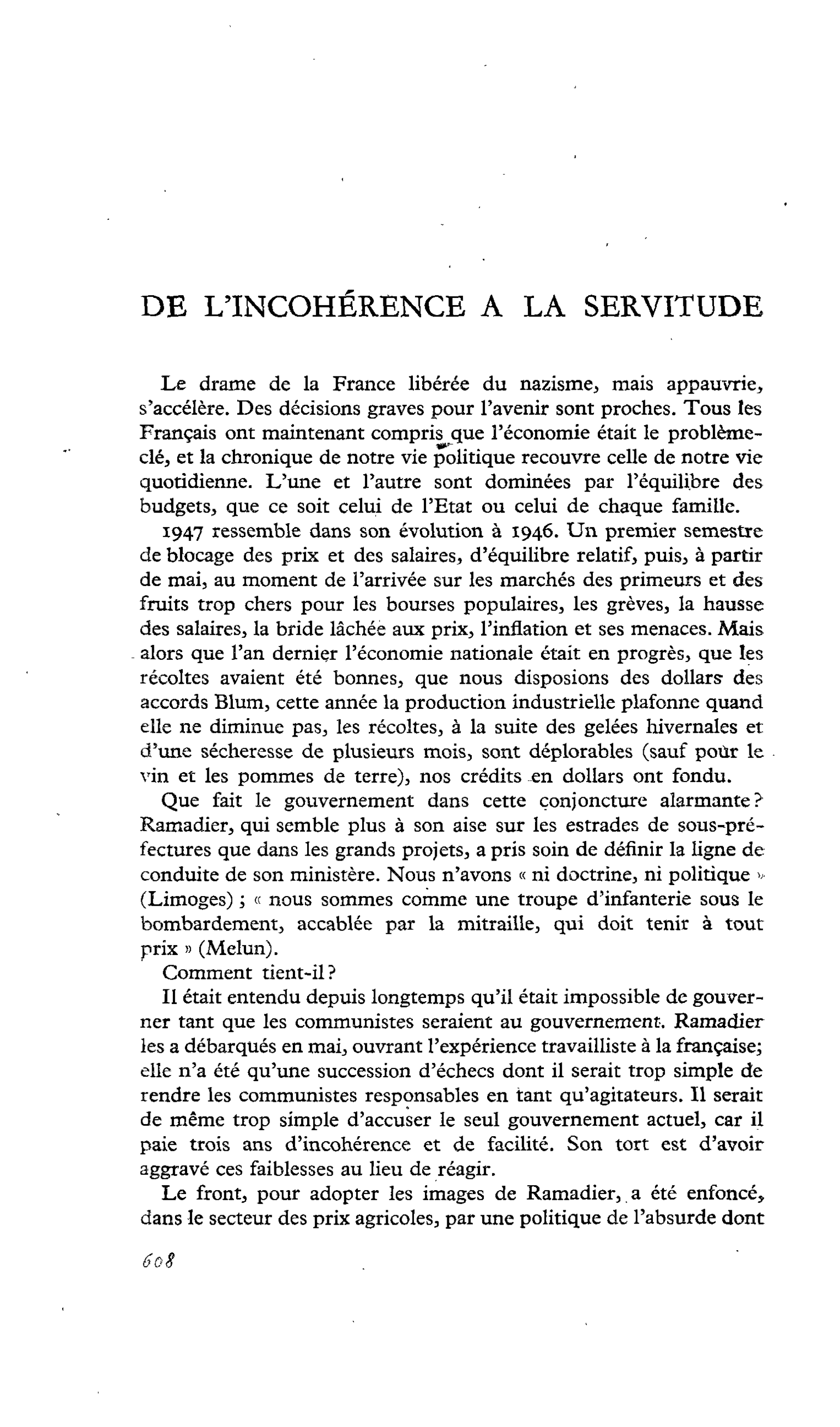 De l’incohérence à la servitude