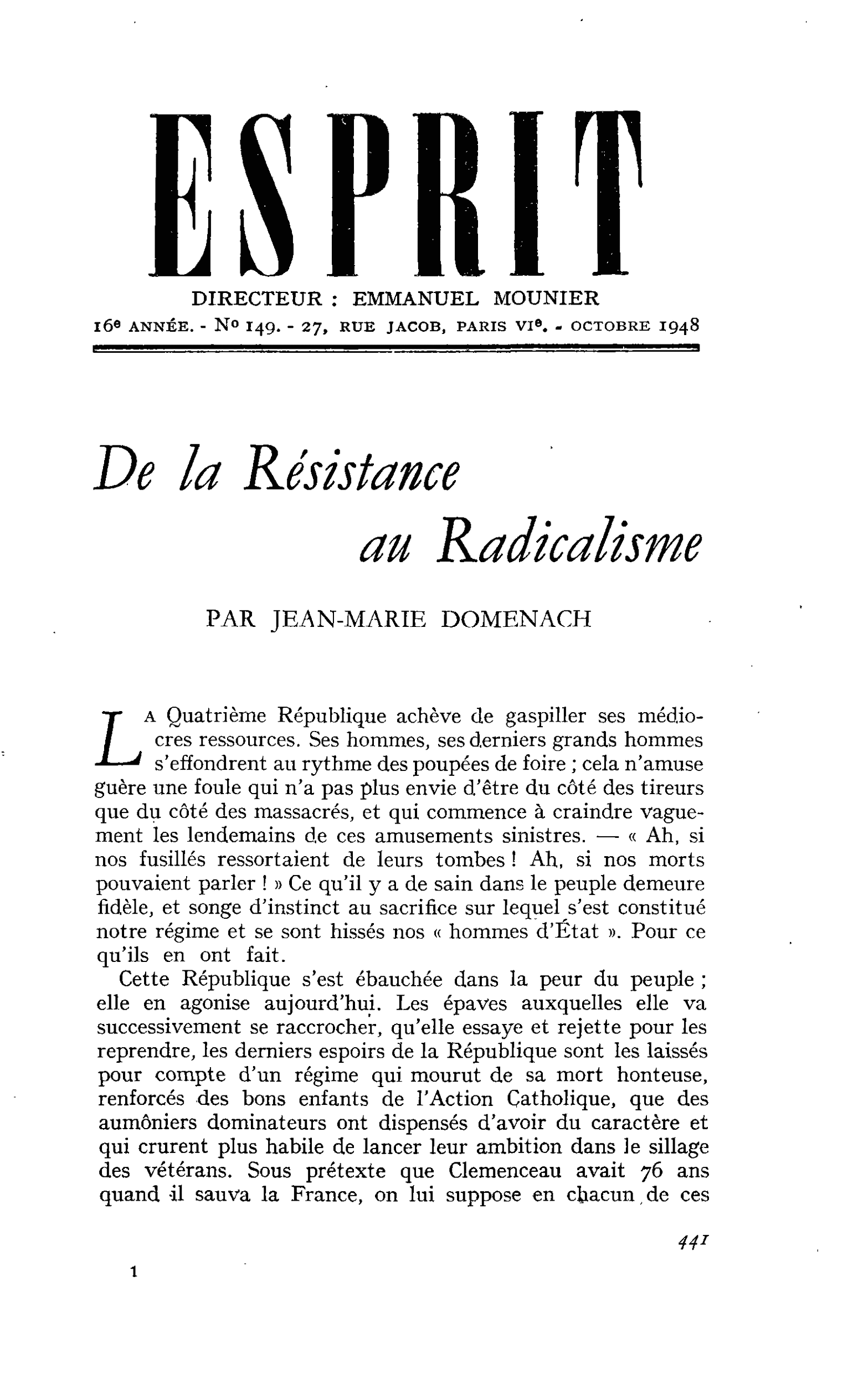 De la Résistance au Radicalisme