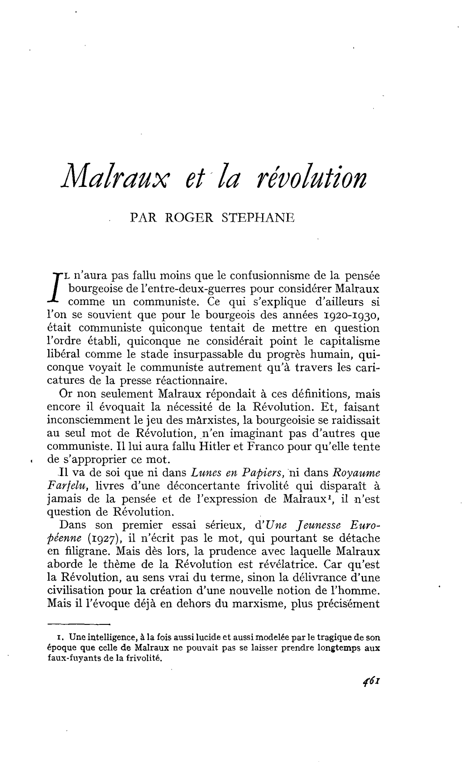 Malraux et la révolution