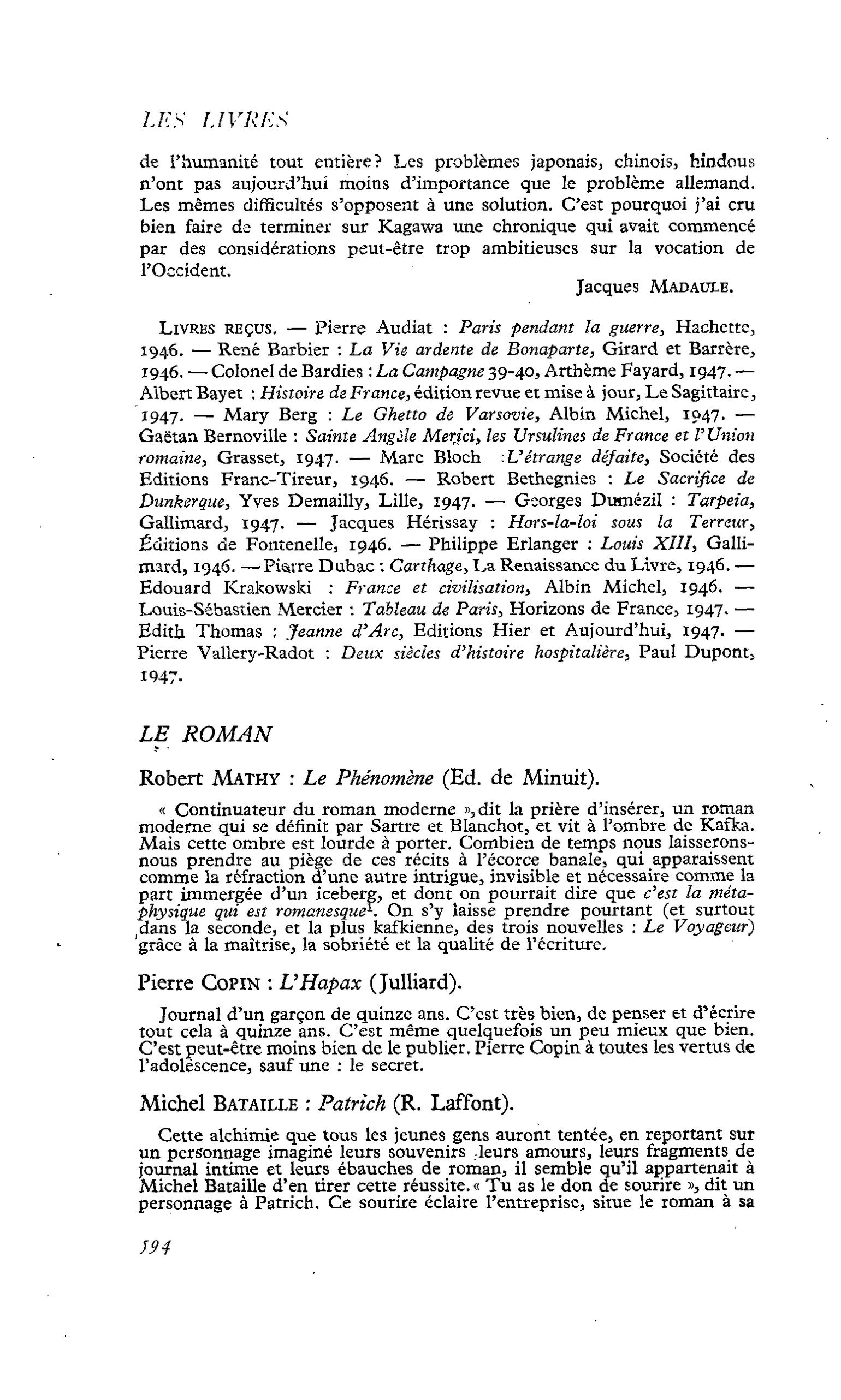 LE ROMAN. Robert Mathy : Le Phénomène