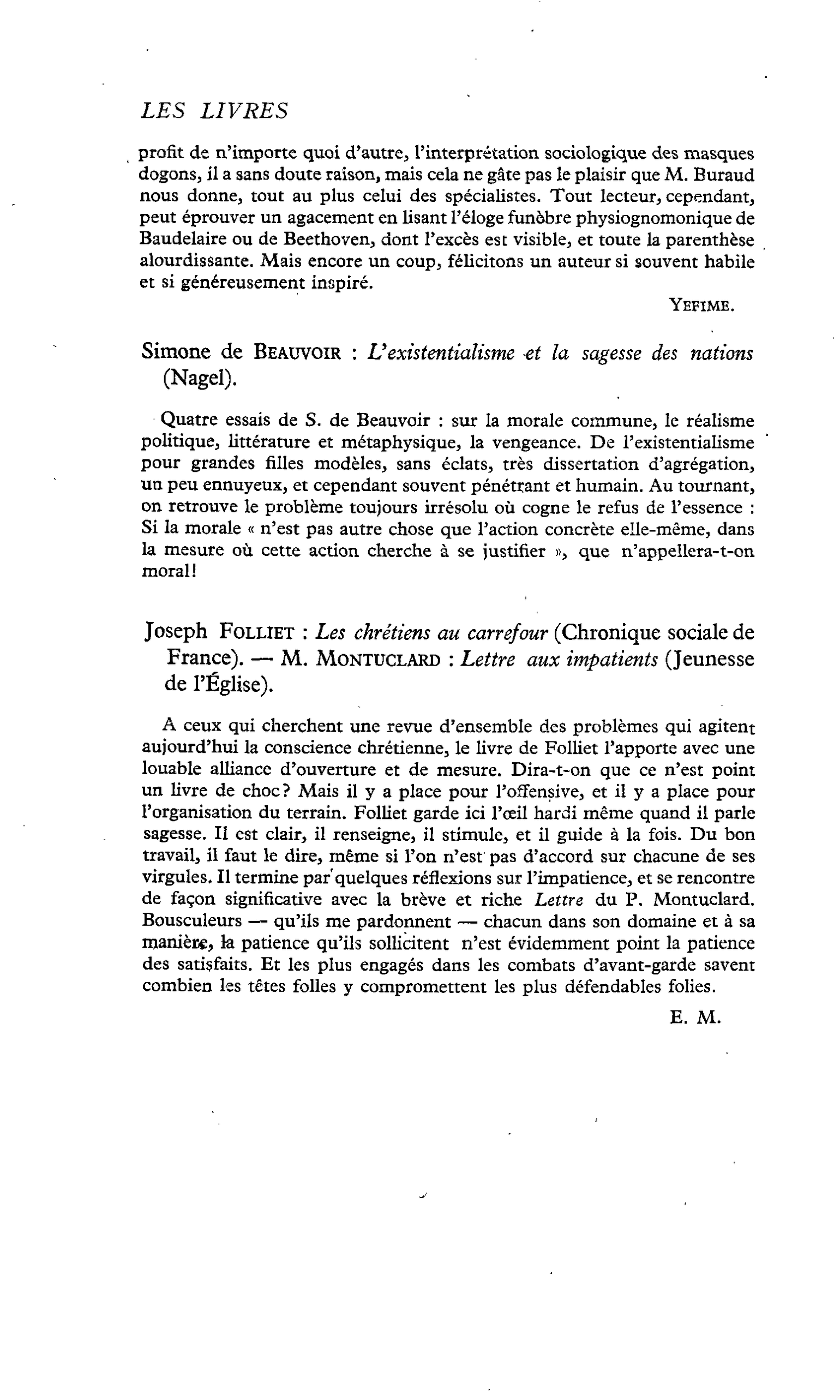 Simone de Beauvoir : L’existentialisme -et la sagesse des nations