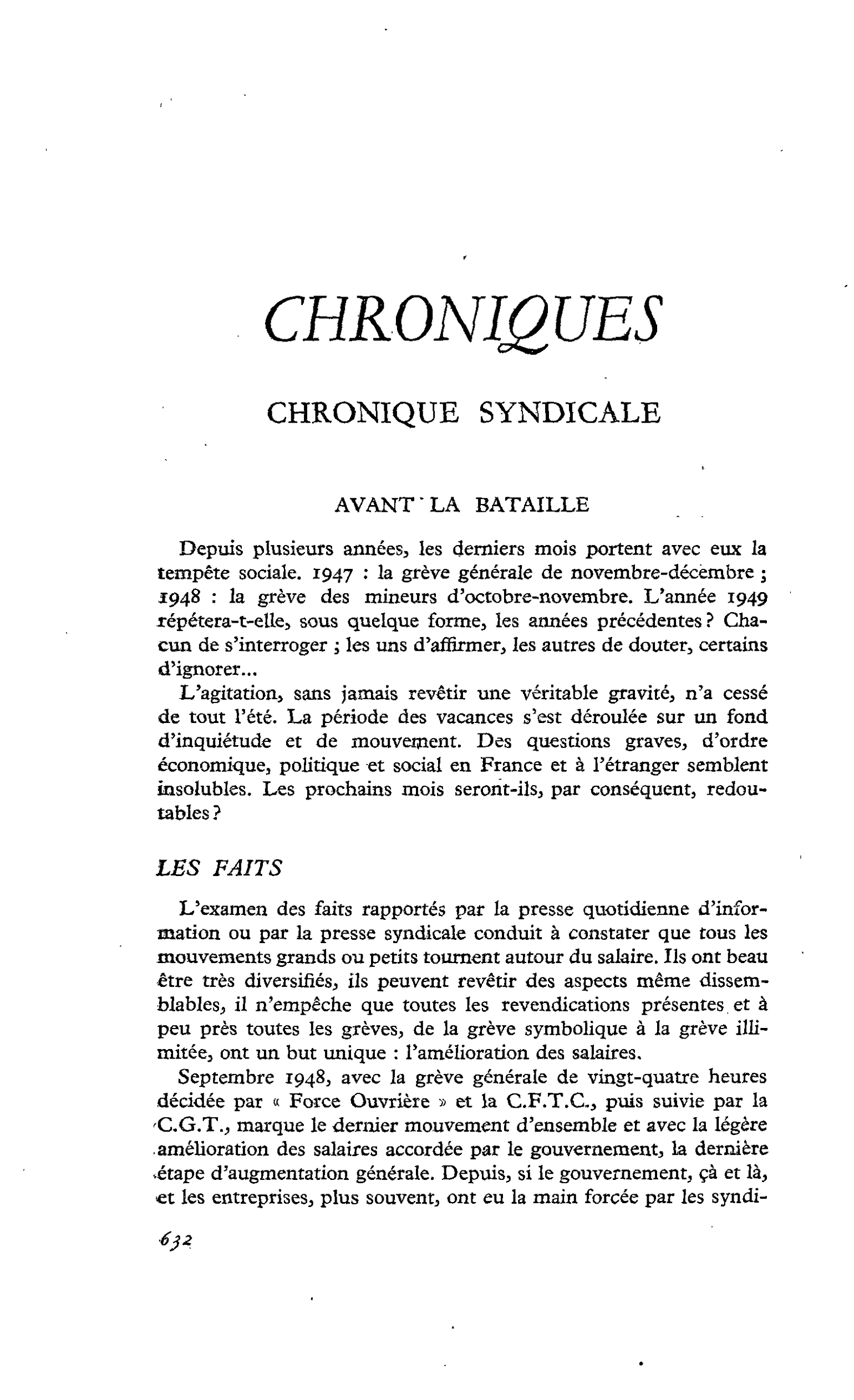 CHRONIQUE SYNDICALE AVANT LA BATAILLE