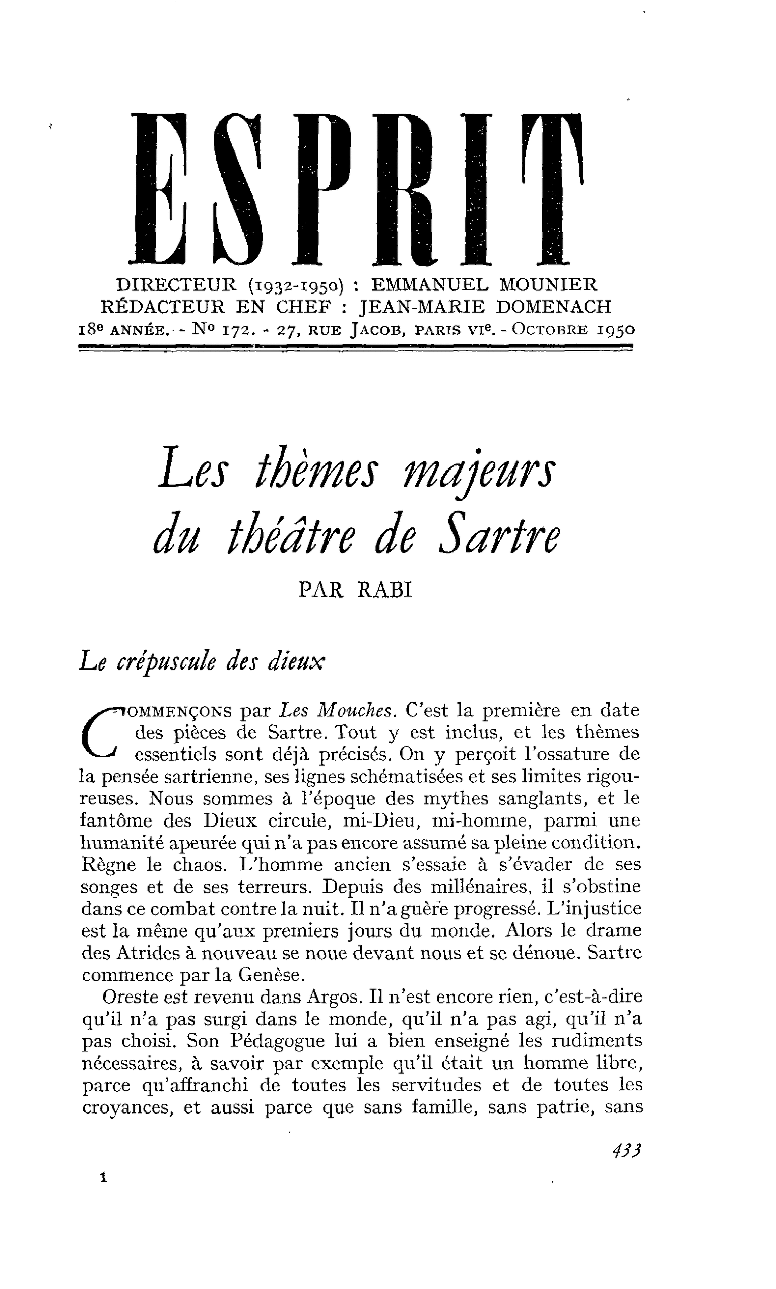 Les thèmes majeurs du théâtre de Sartre