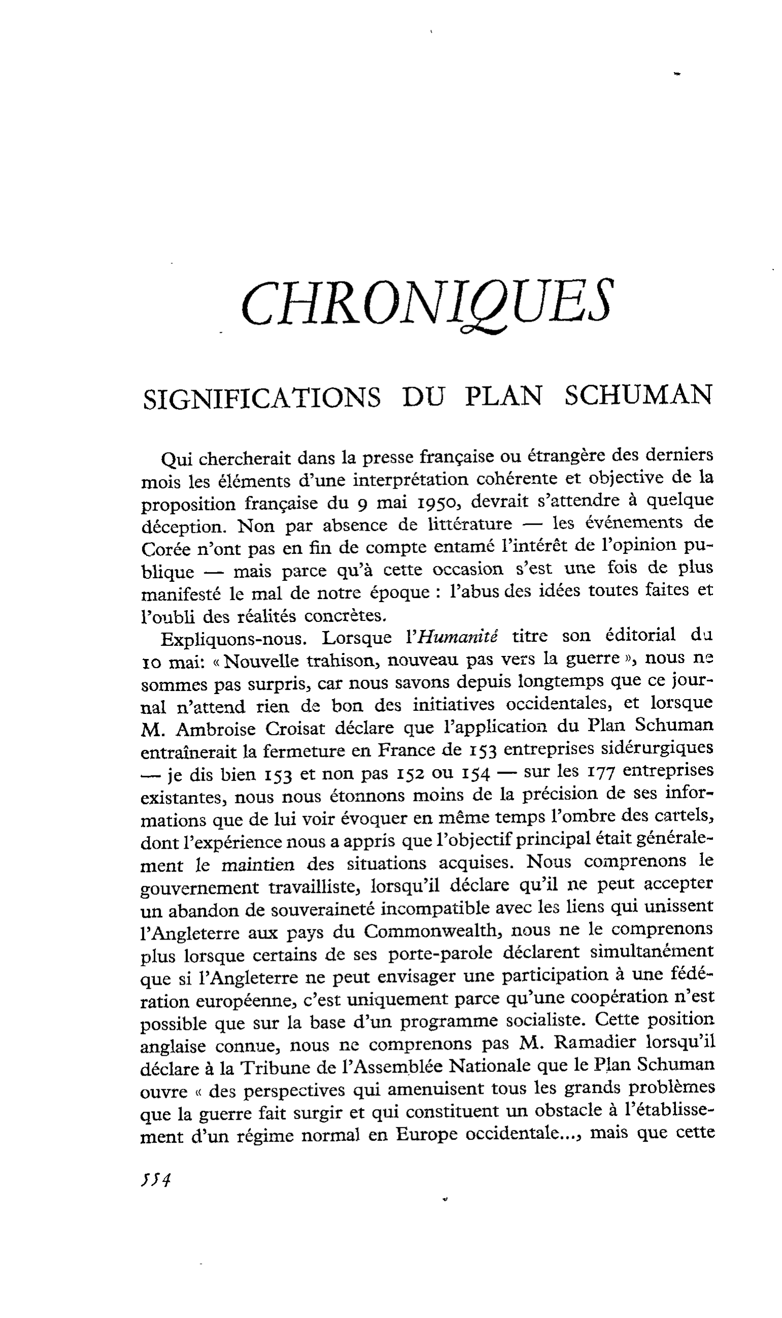 SIGNIFICATIONS DU PLAN SCHUMAN
