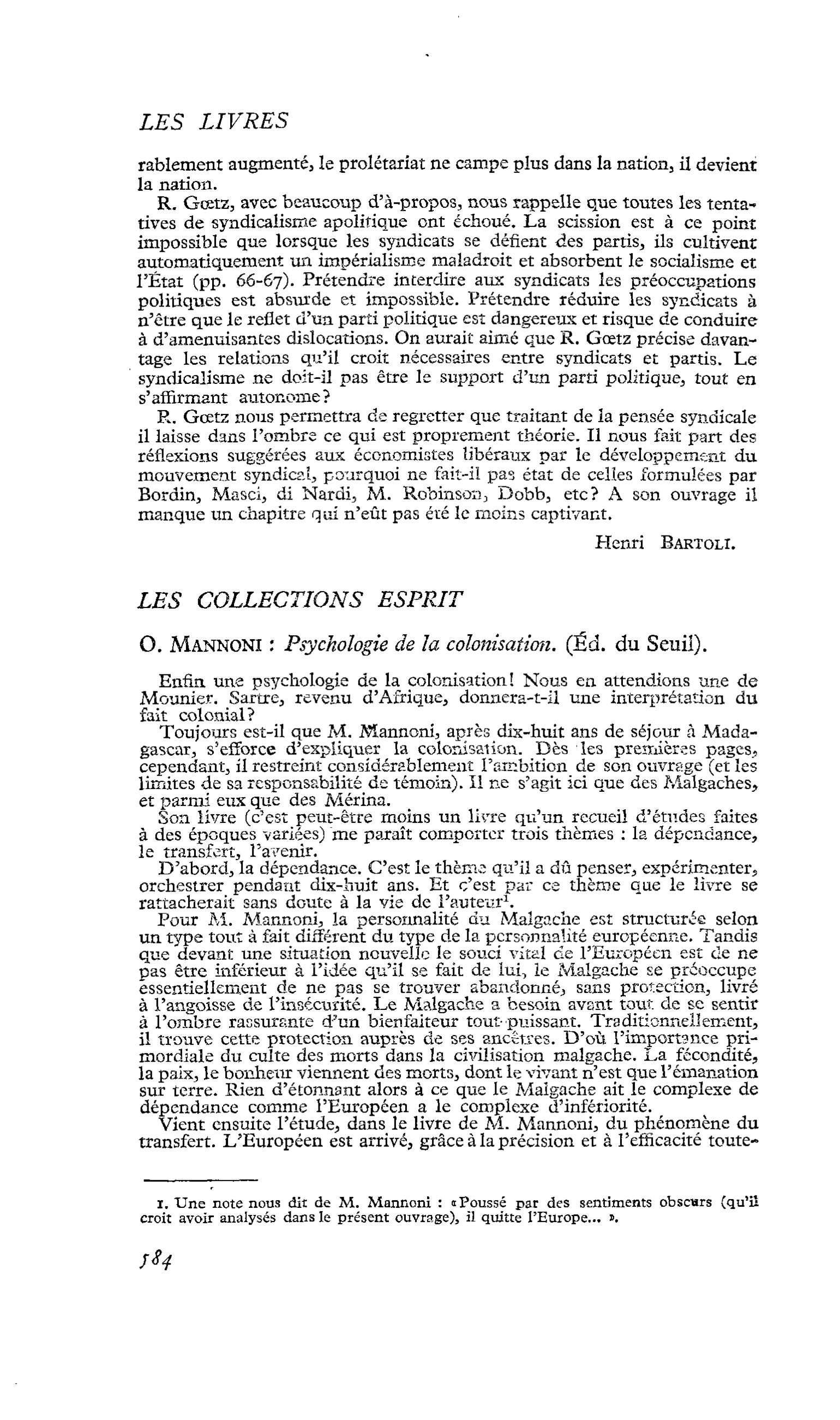 O. Mannoni : Psychologie de la colonisation