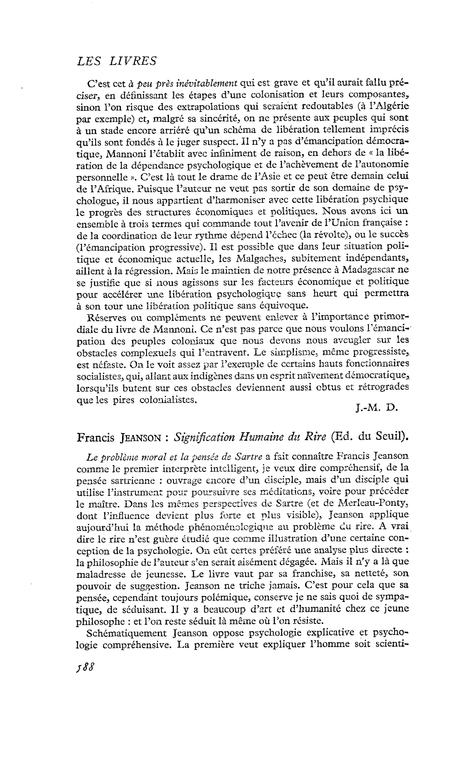Francis Jeanson : Signification Humaine du Rire