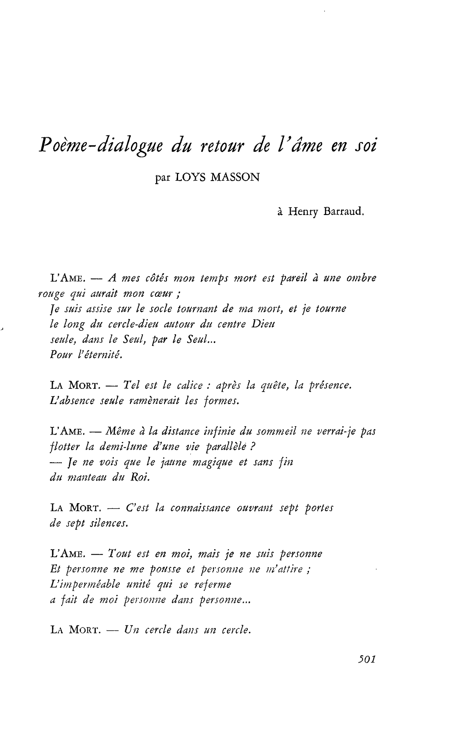 Poème-dialogue du retour de l’âme en soi