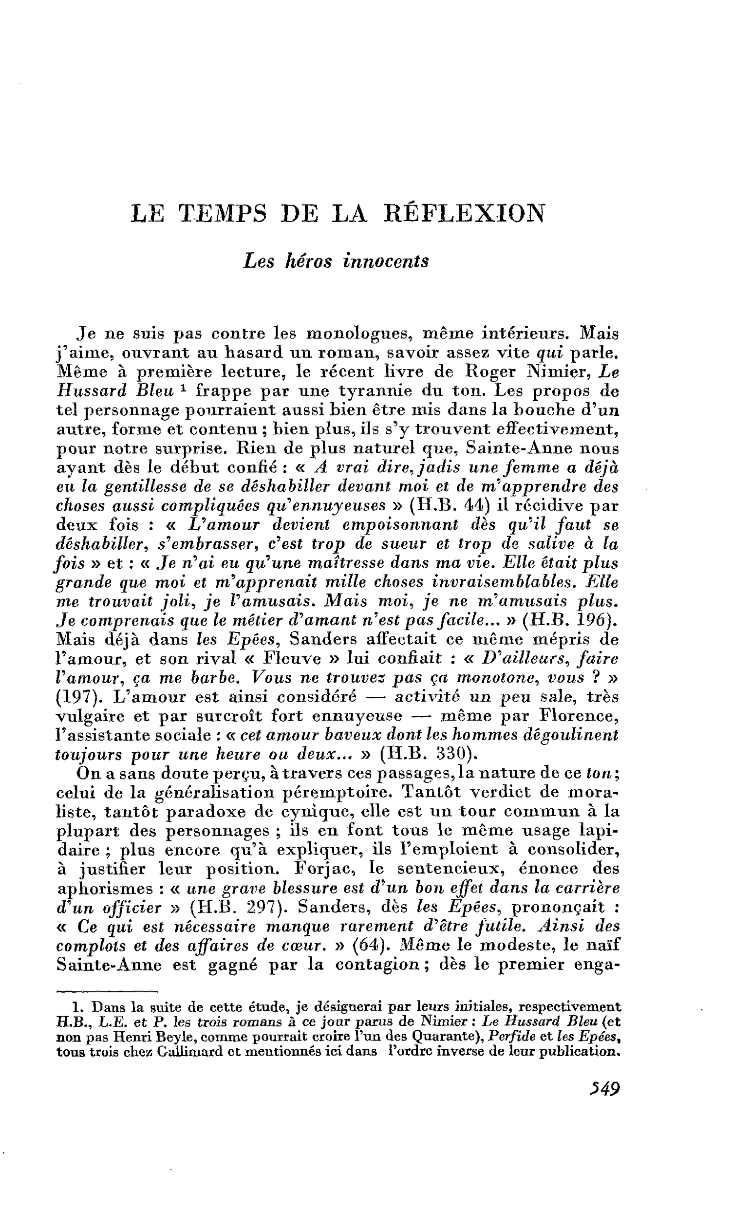 LE TEMPS DE LA RÉFLEXION : Les héros innocents