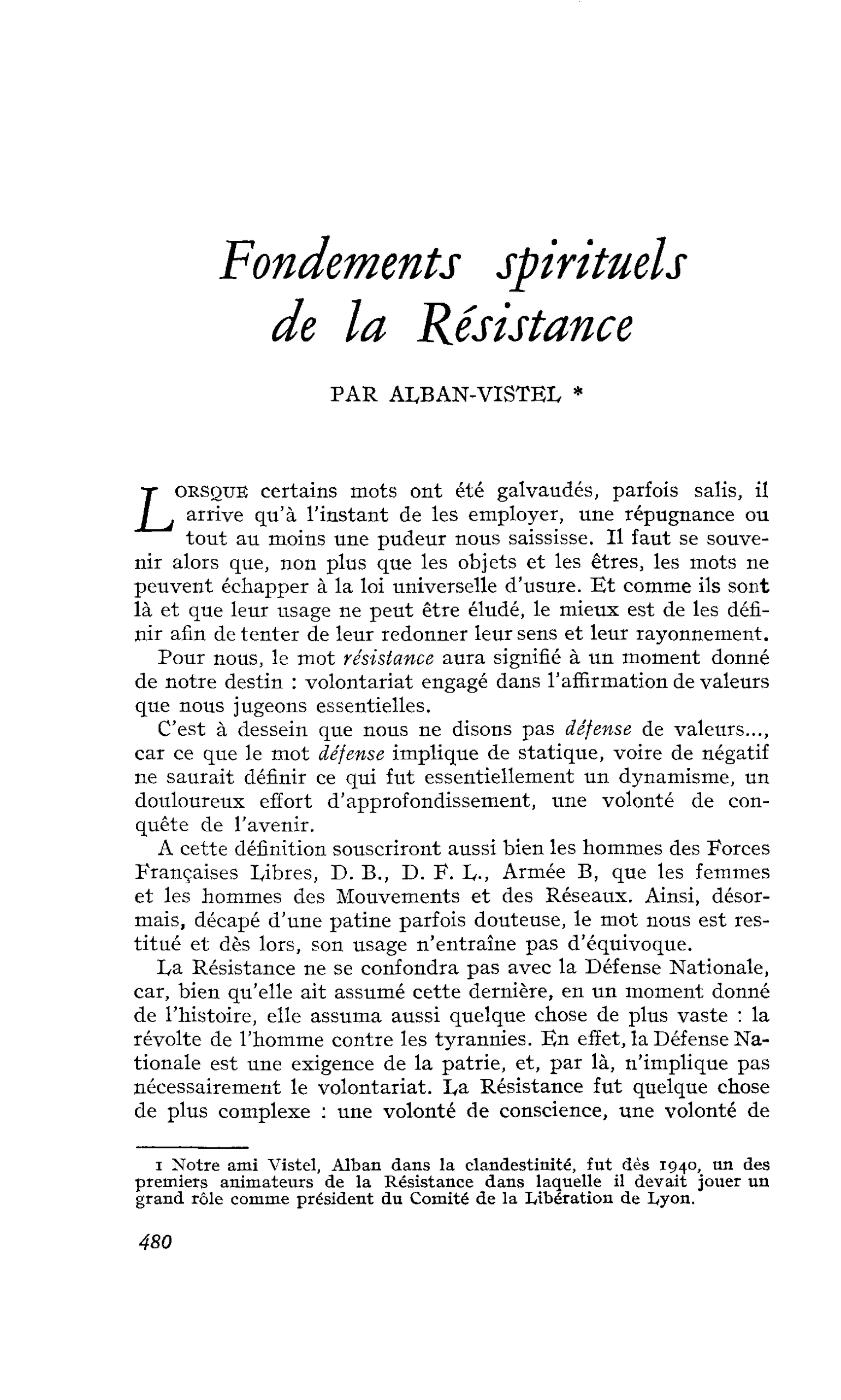 Fondements spirituels de la Résistance