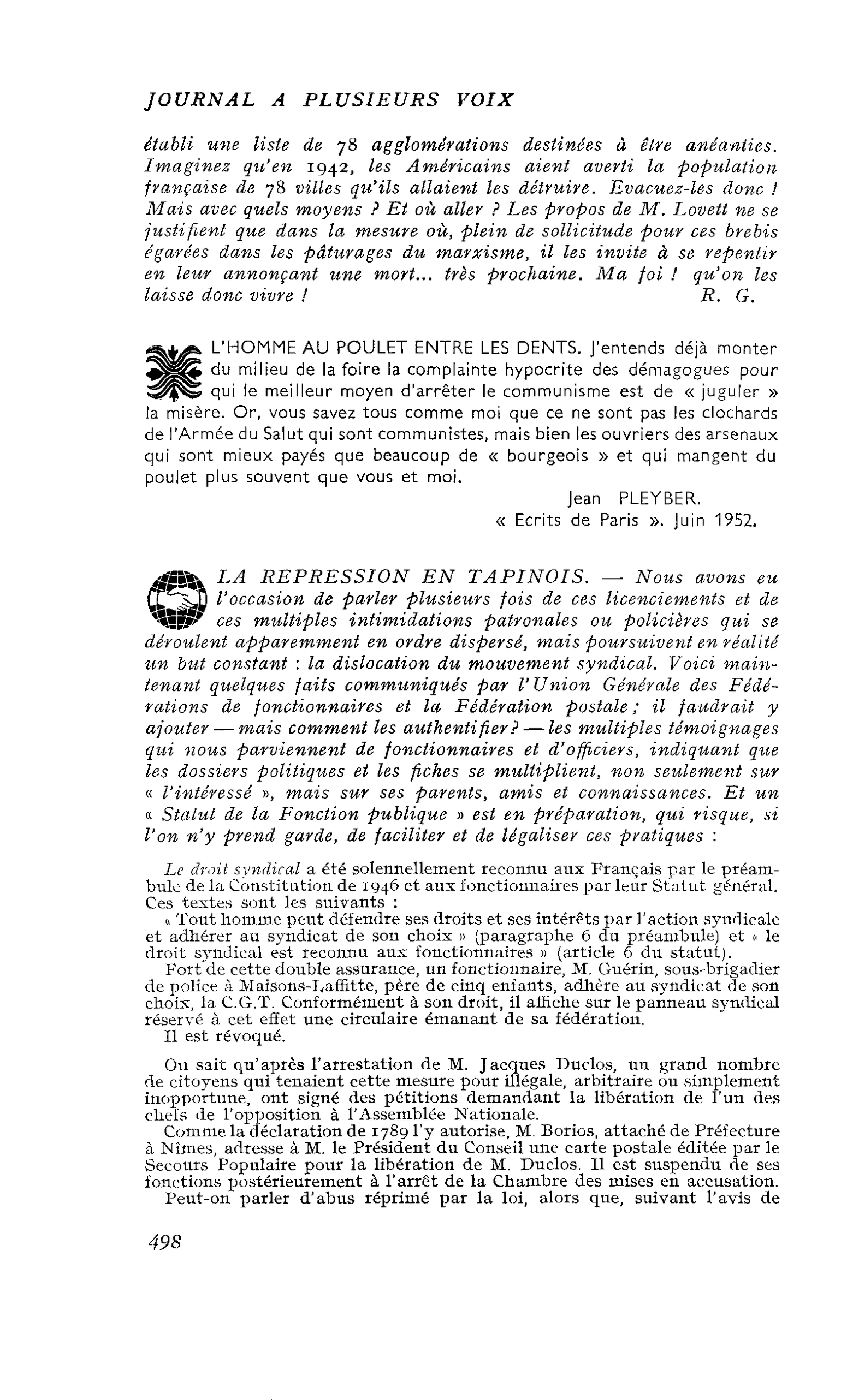 LA REPRESSION EN TAPINOIS