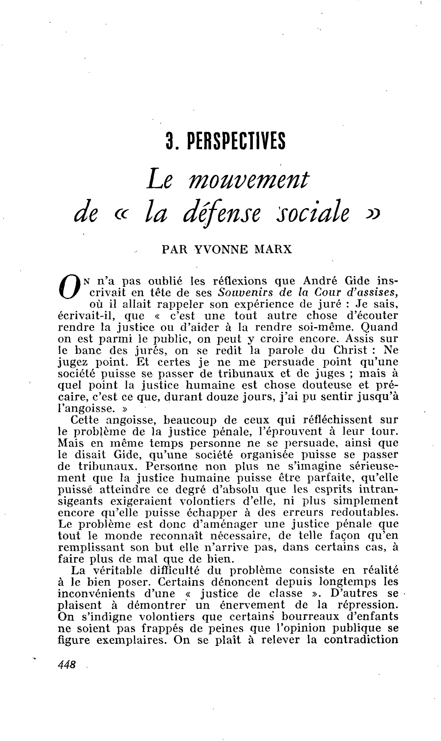 Le mouvement de « la défense sociale »