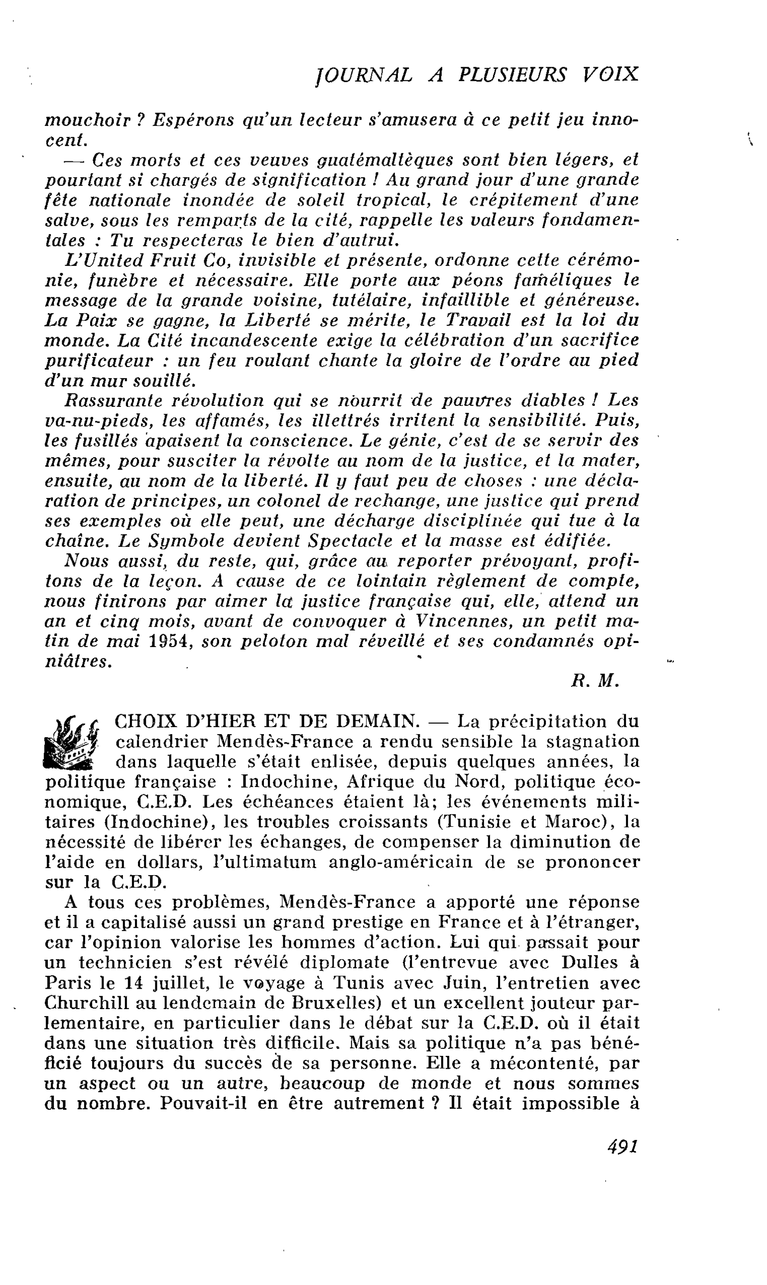 Choix d’hier et de demain