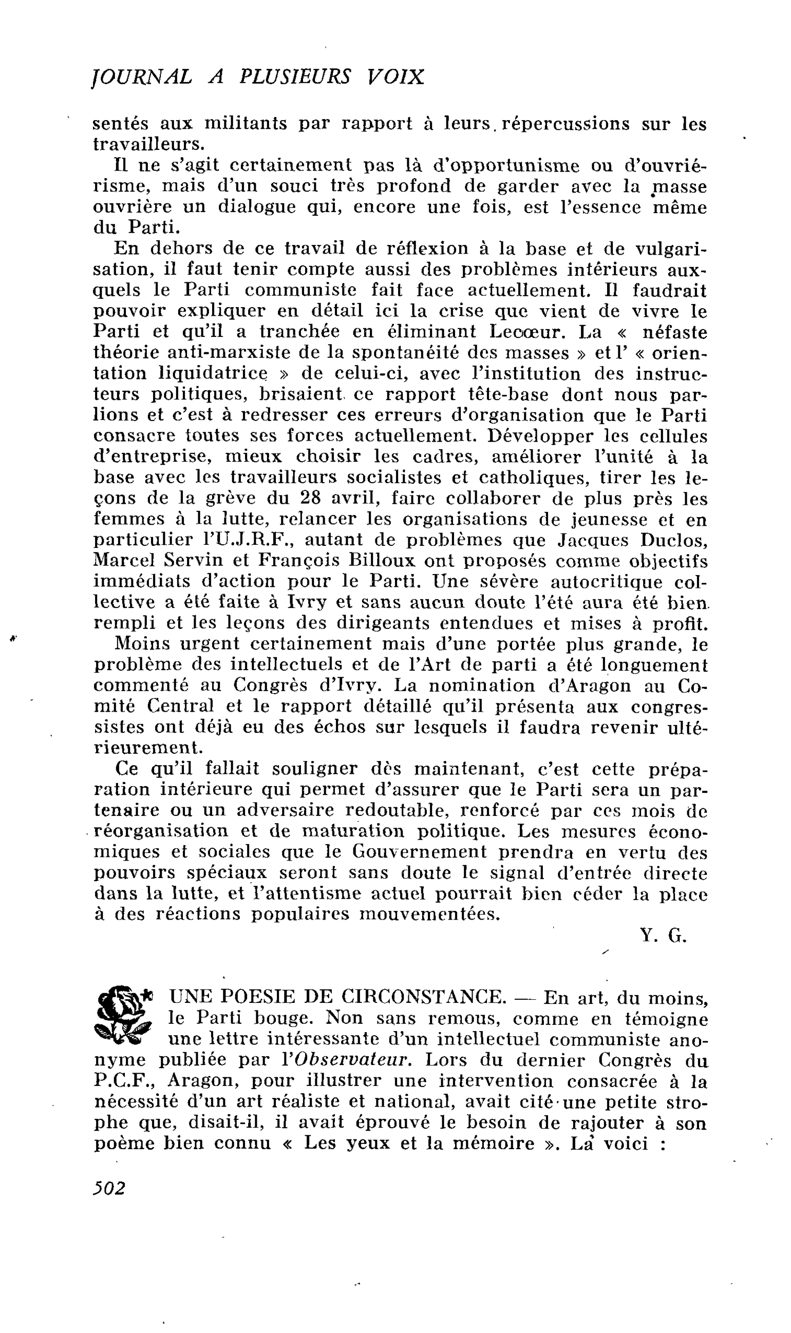 UNE POESIE DE CIRCONSTANCE
