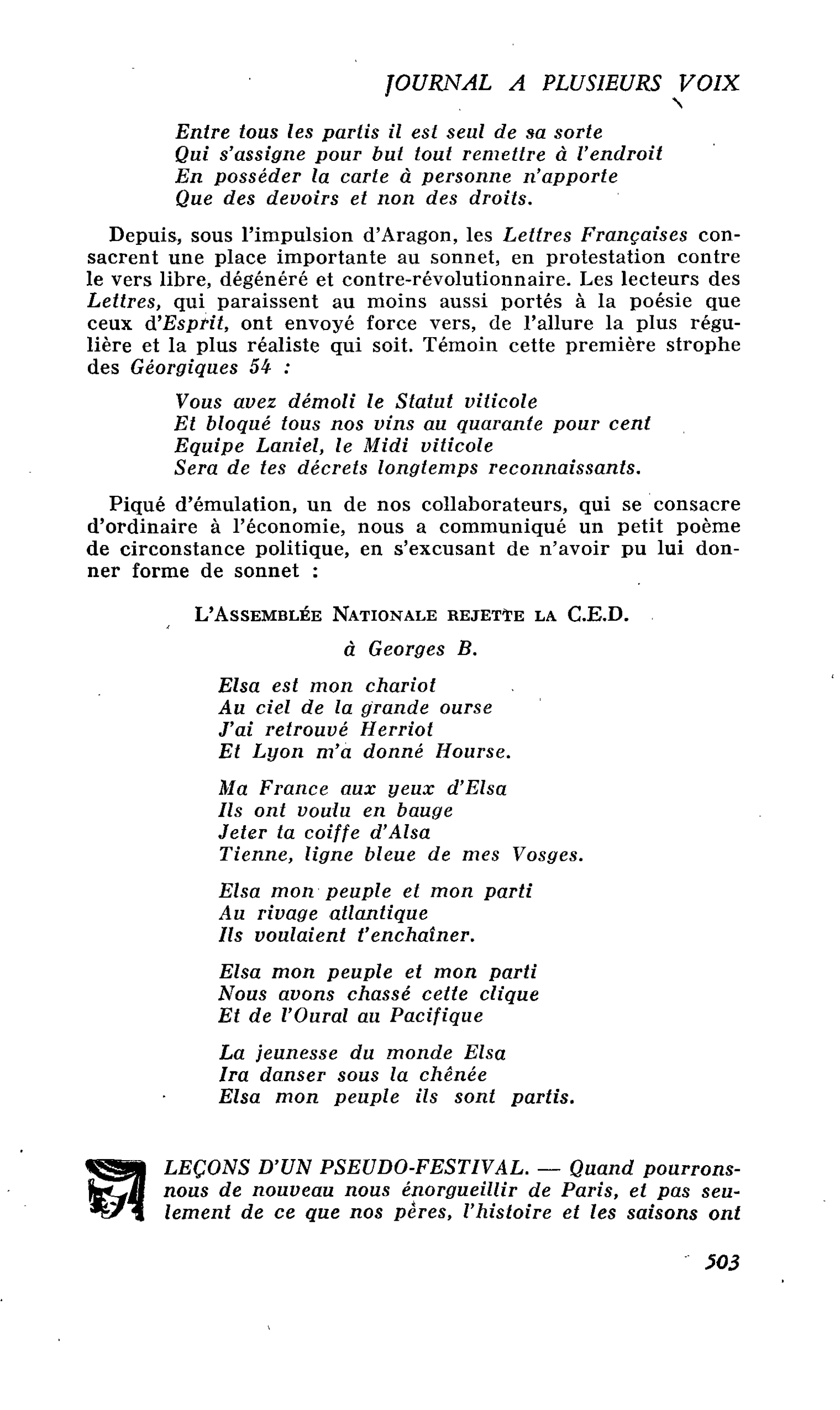 LEÇONS D’UN PSEUDO-FESTIVAL