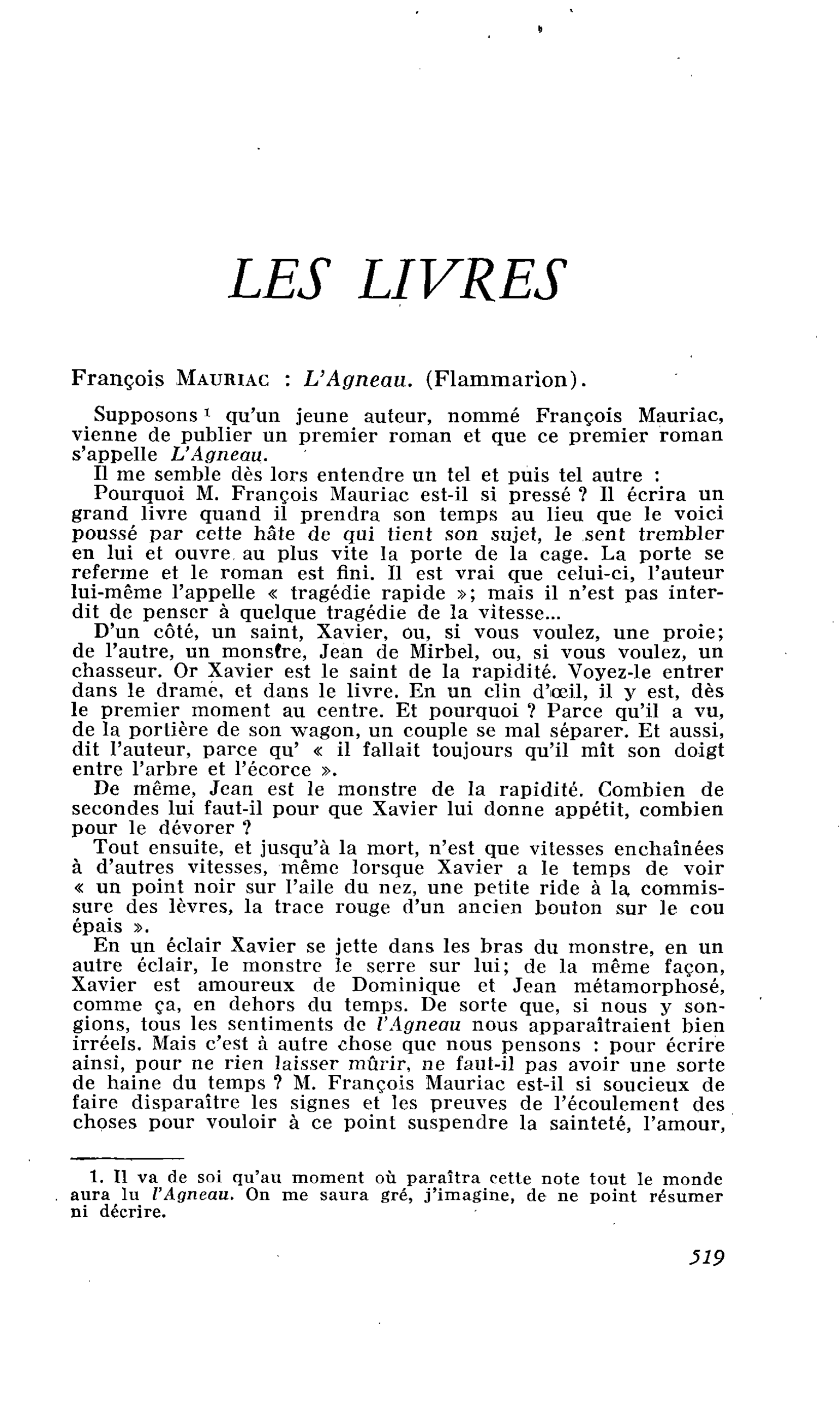 François Mauriac : L’Agneau
