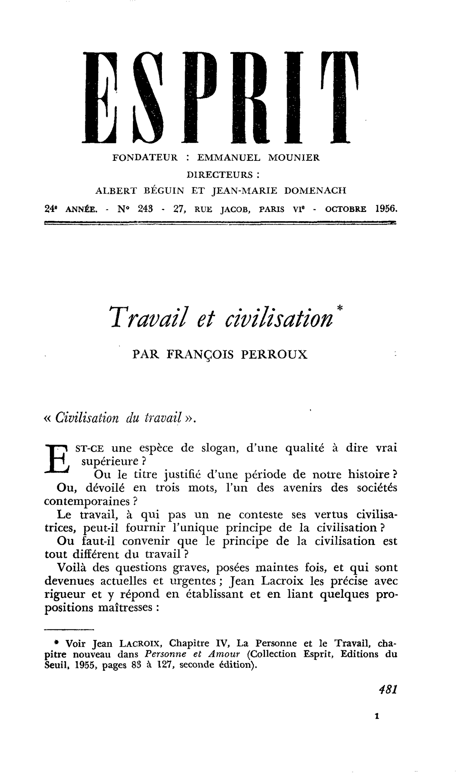 Travail et civilisation
