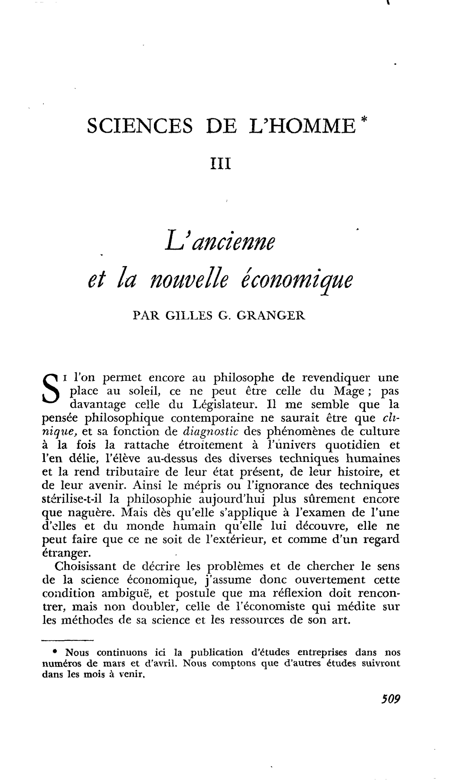 L’ancienne et la nouvelle économique