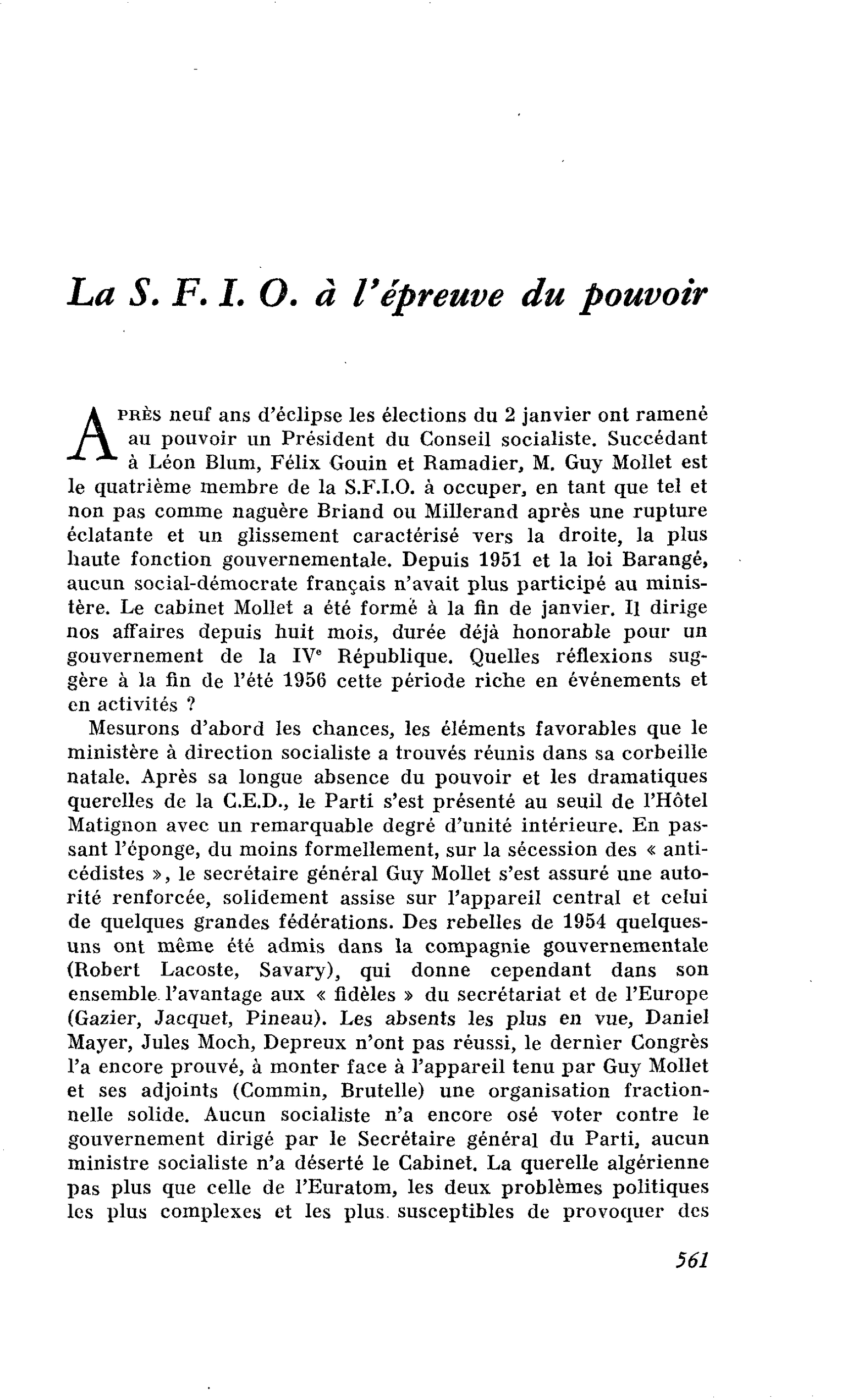 La S.F.I.O. à l’épreuve du pouvoir