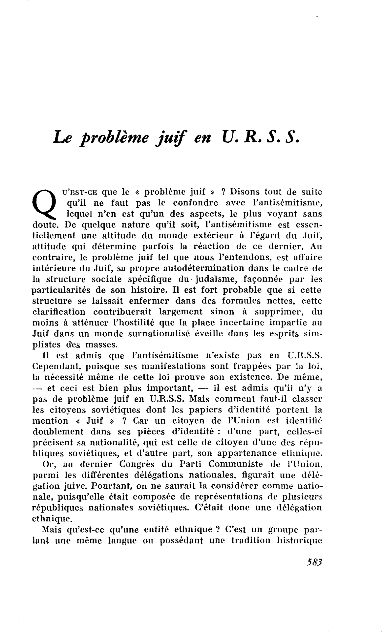Le problème juif en U.R.S.S.