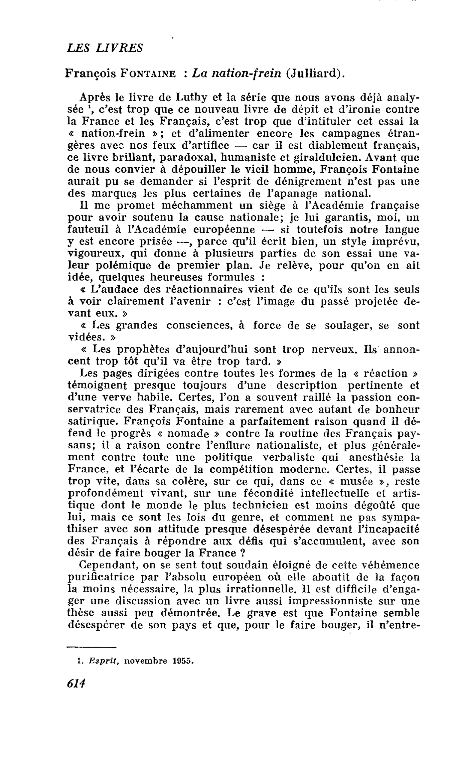 François Fontaine : La nation-frein