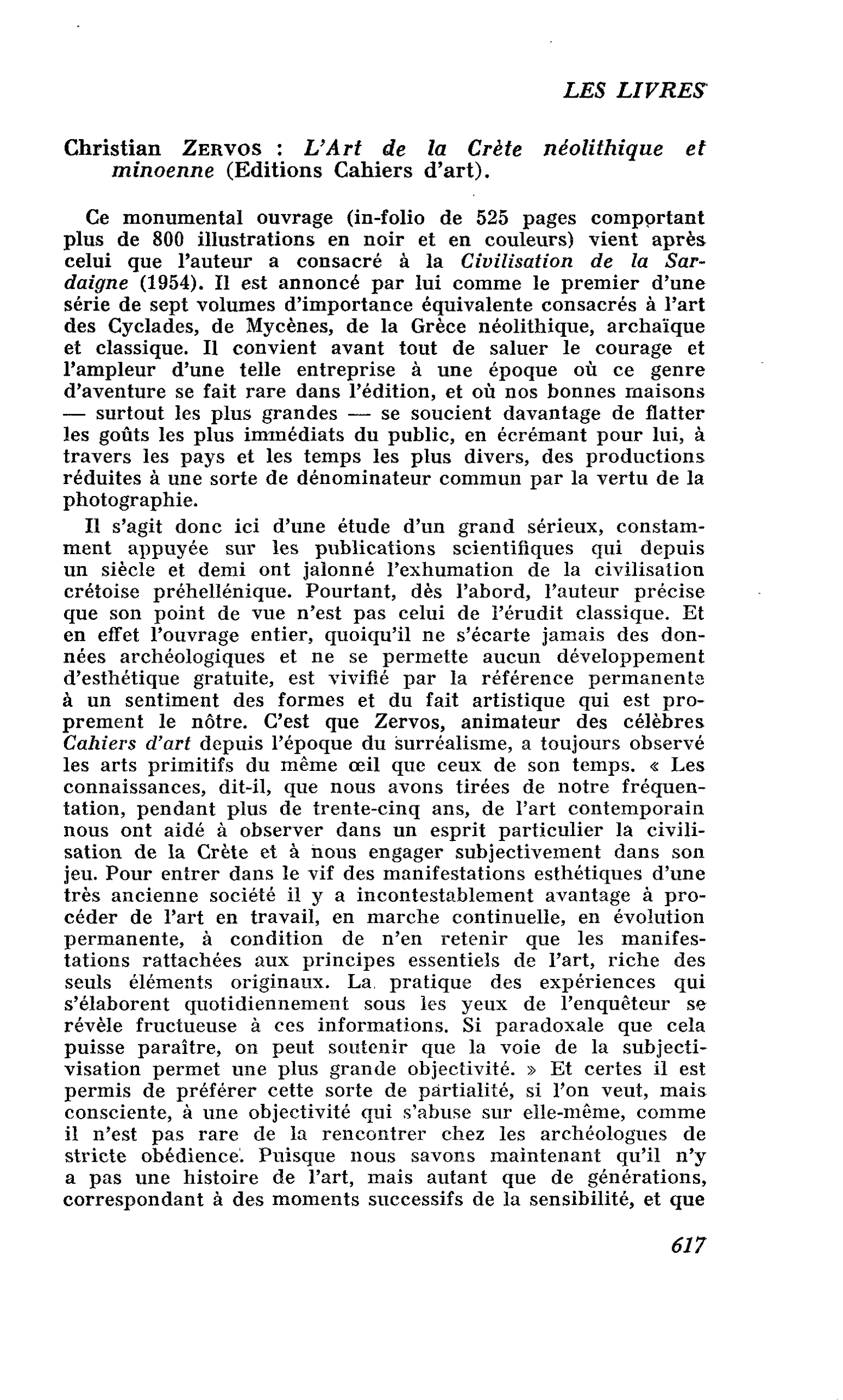 Christian Zervos : L’Art de la Crète néolithique et minoenne