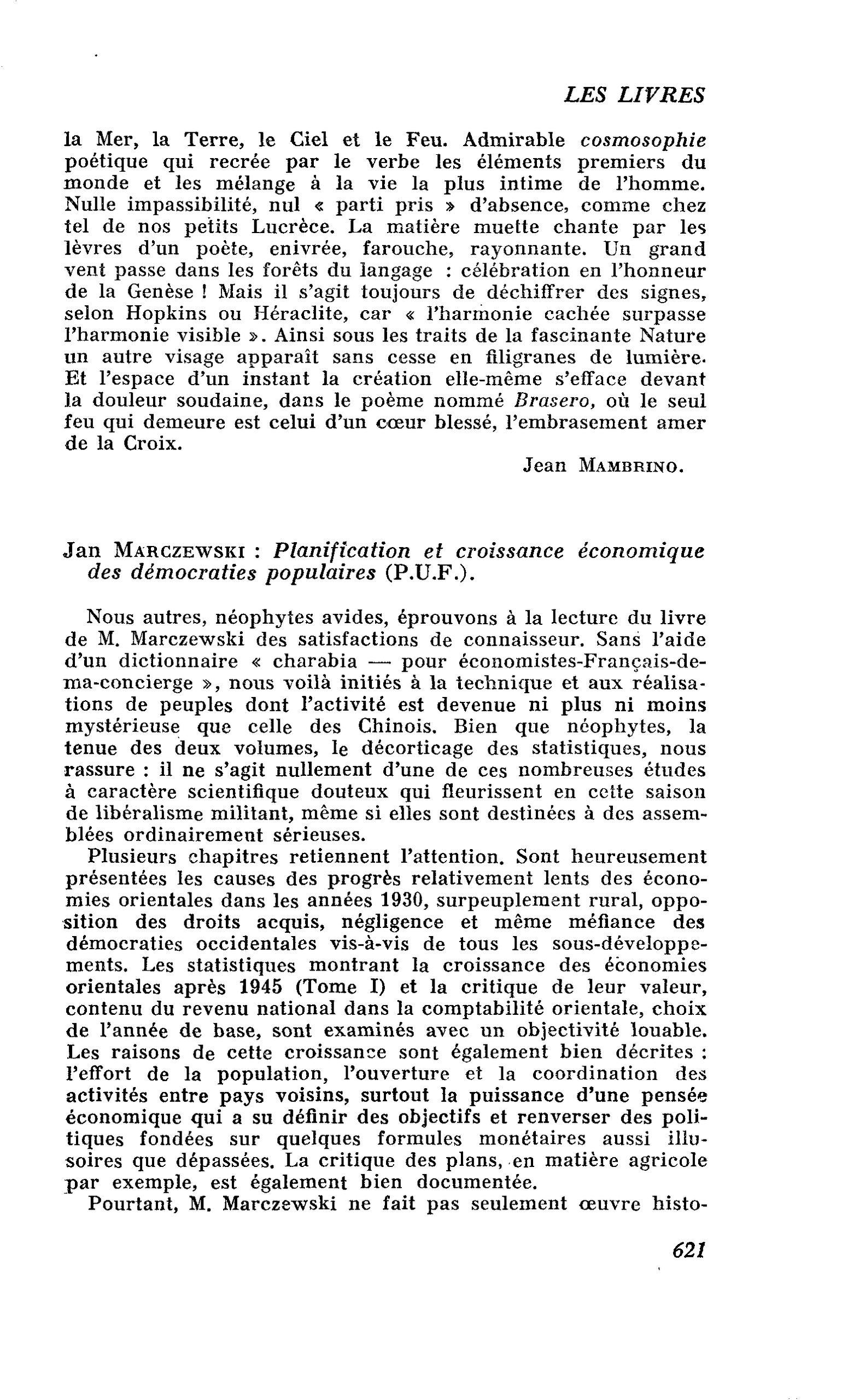 Jan Marczewski : Planification et croissance économique des démocraties populaires